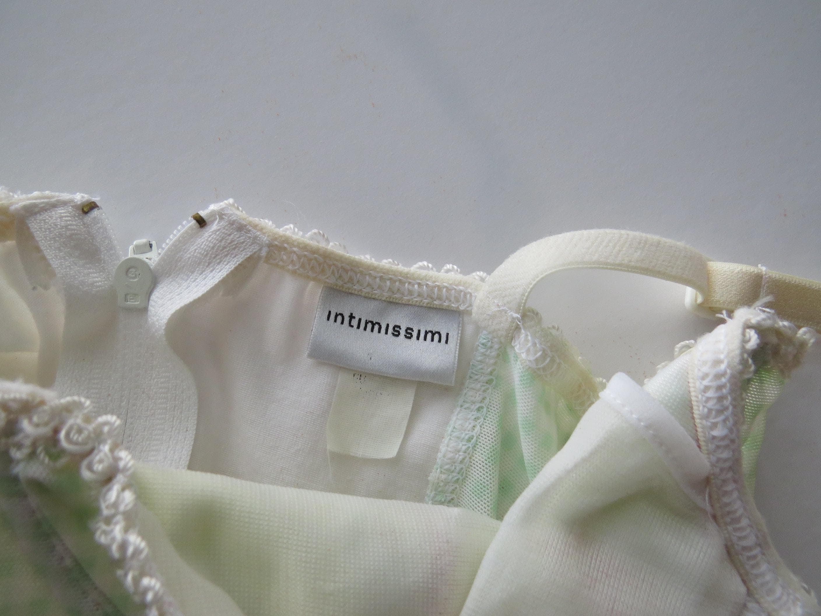 Vintage Italian Intimissimi Mint Green Checked Bustier, Gingham 2000s Lace Mesh Top, Picot Trim - Thumbnail 9