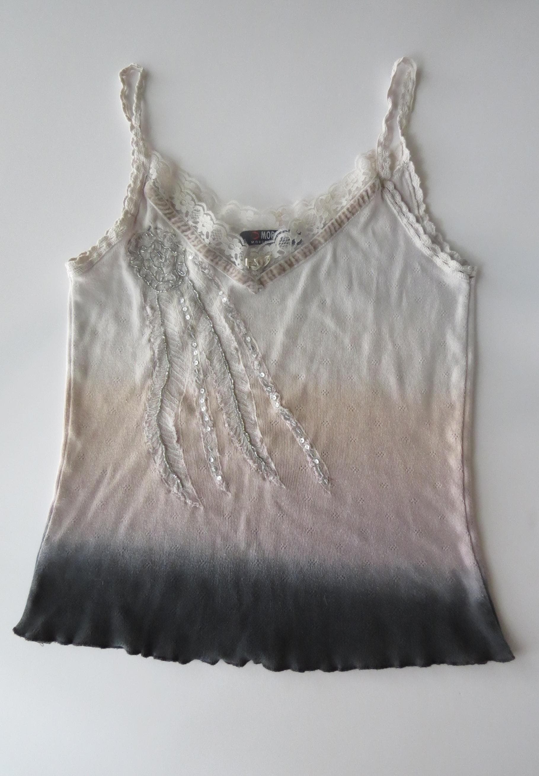 Morgan de Toi Ombre Knit Camisole, Beaded Sequin Lace Trim, 2000s Fairy French Top - Thumbnail 8