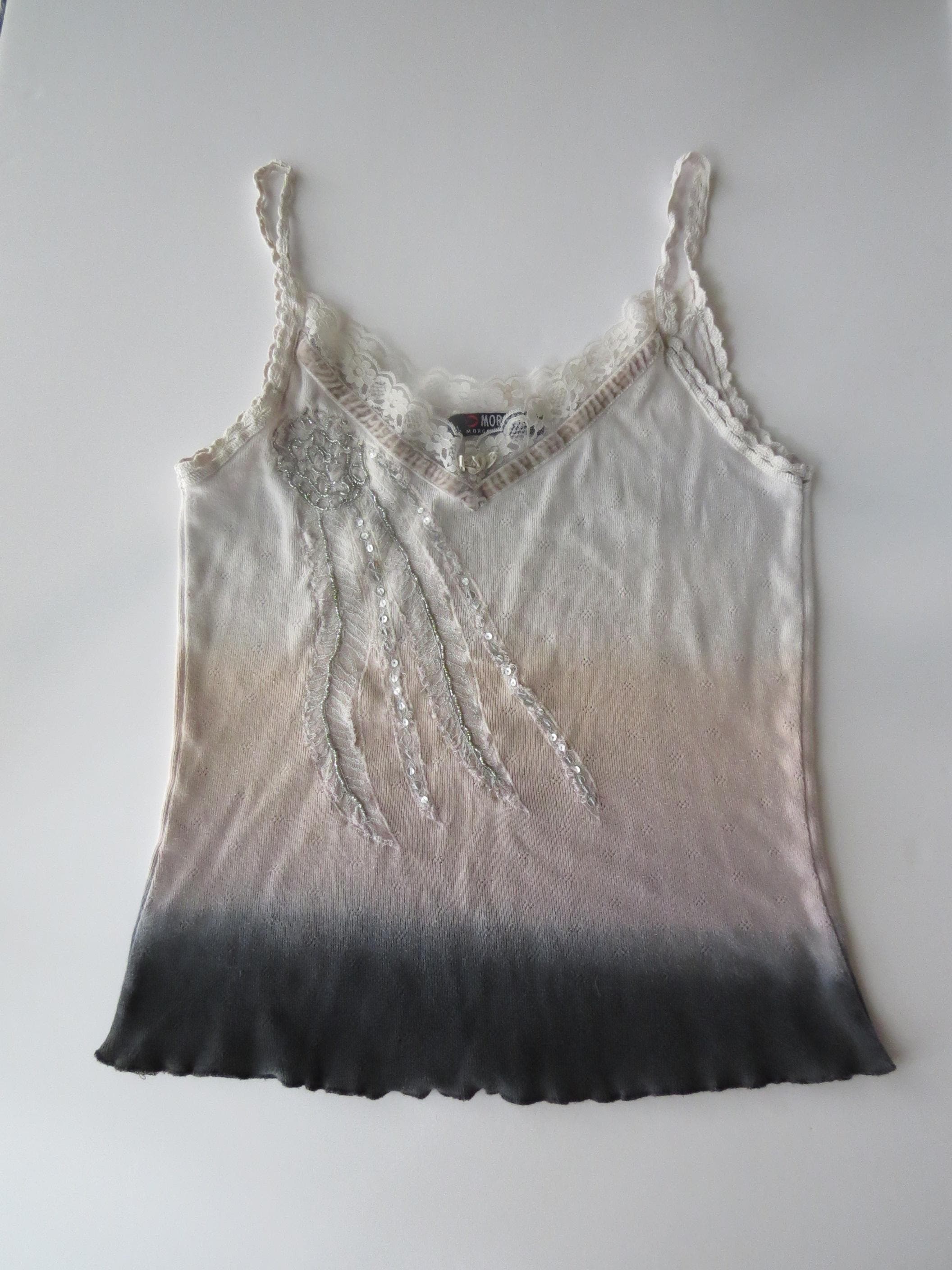 Morgan de Toi Ombre Knit Camisole, Beaded Sequin Lace Trim, 2000s Fairy French Top - Thumbnail 2