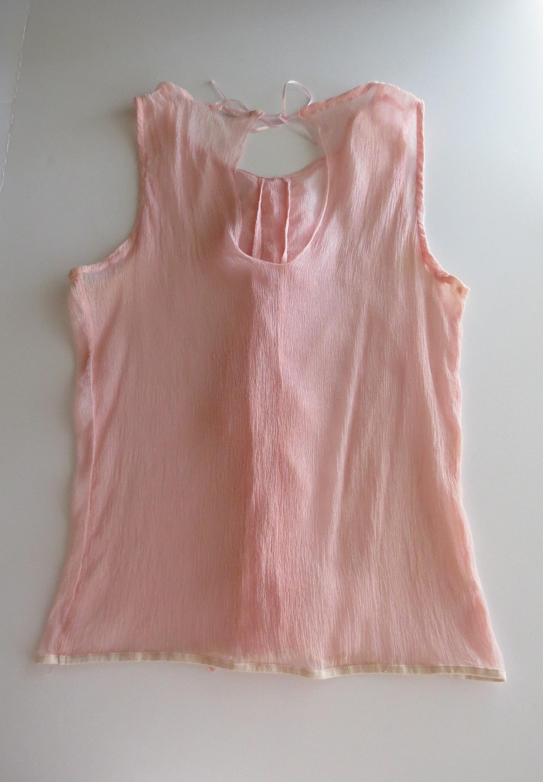 Vintage Silk Ruffle Tank, Pink Sheer Chiffon Sleeveless Top, Italy Ballet Cami, Italian 2000s - Thumbnail 8