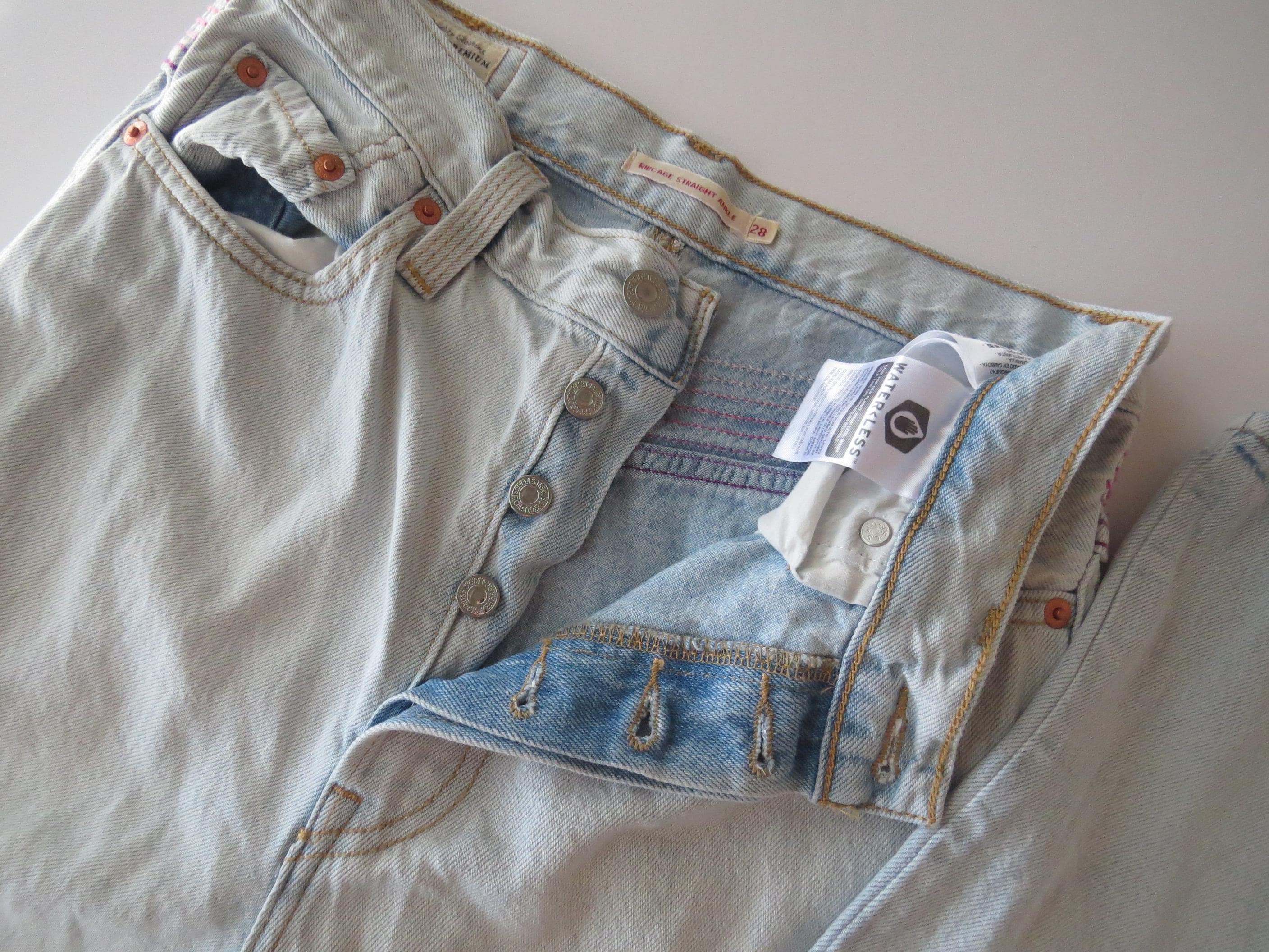 Levi’s Ribcage Straight Ankle Jeans Size 28, Pink & Purple Embroidery Stitching, No Back Pockets - Thumbnail 9