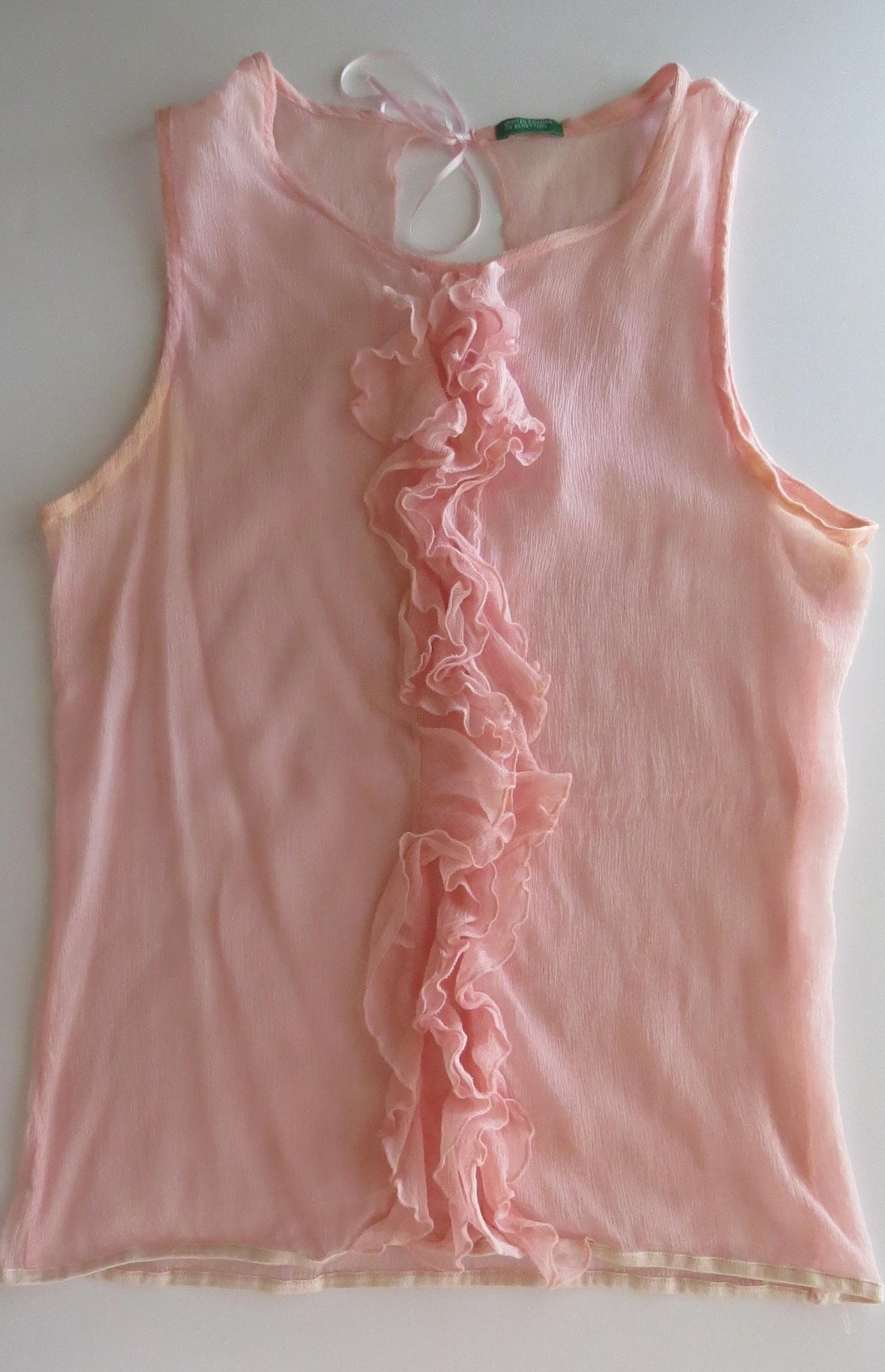Vintage Silk Ruffle Tank, Pink Sheer Chiffon Sleeveless Top, Italy Ballet Cami, Italian 2000s