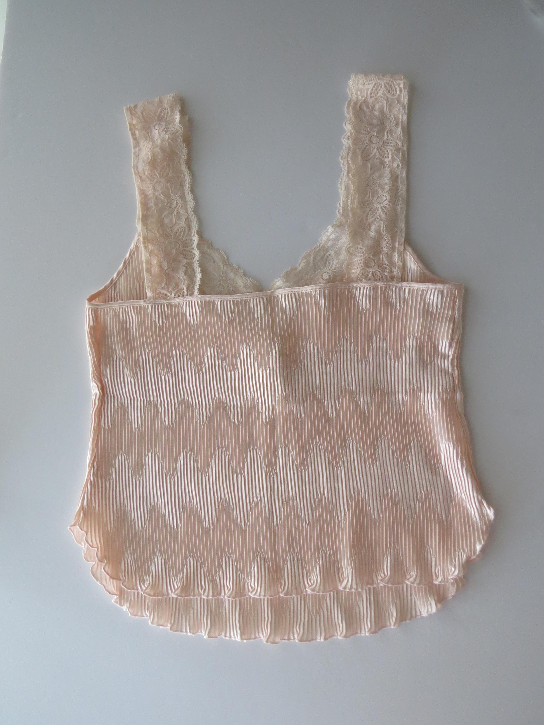 Vintage La Perla Blush Pink Pleated Lace Plisse Cami, Made in Italy, Italian Designer - Thumbnail 7
