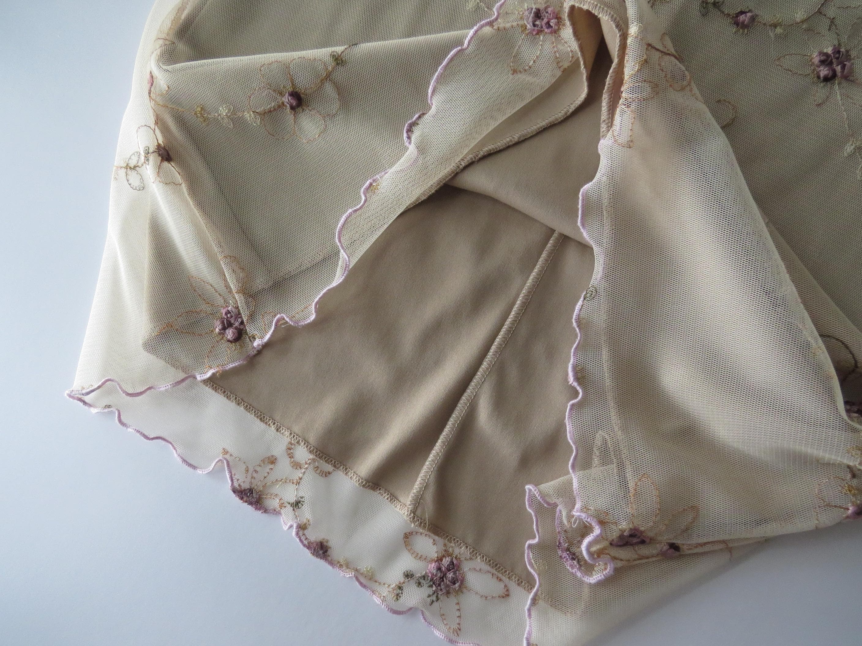 Vintage Italian Embroidered Floral Mesh Tan Skirt, Made in Italy, Njama Woman - Thumbnail 9