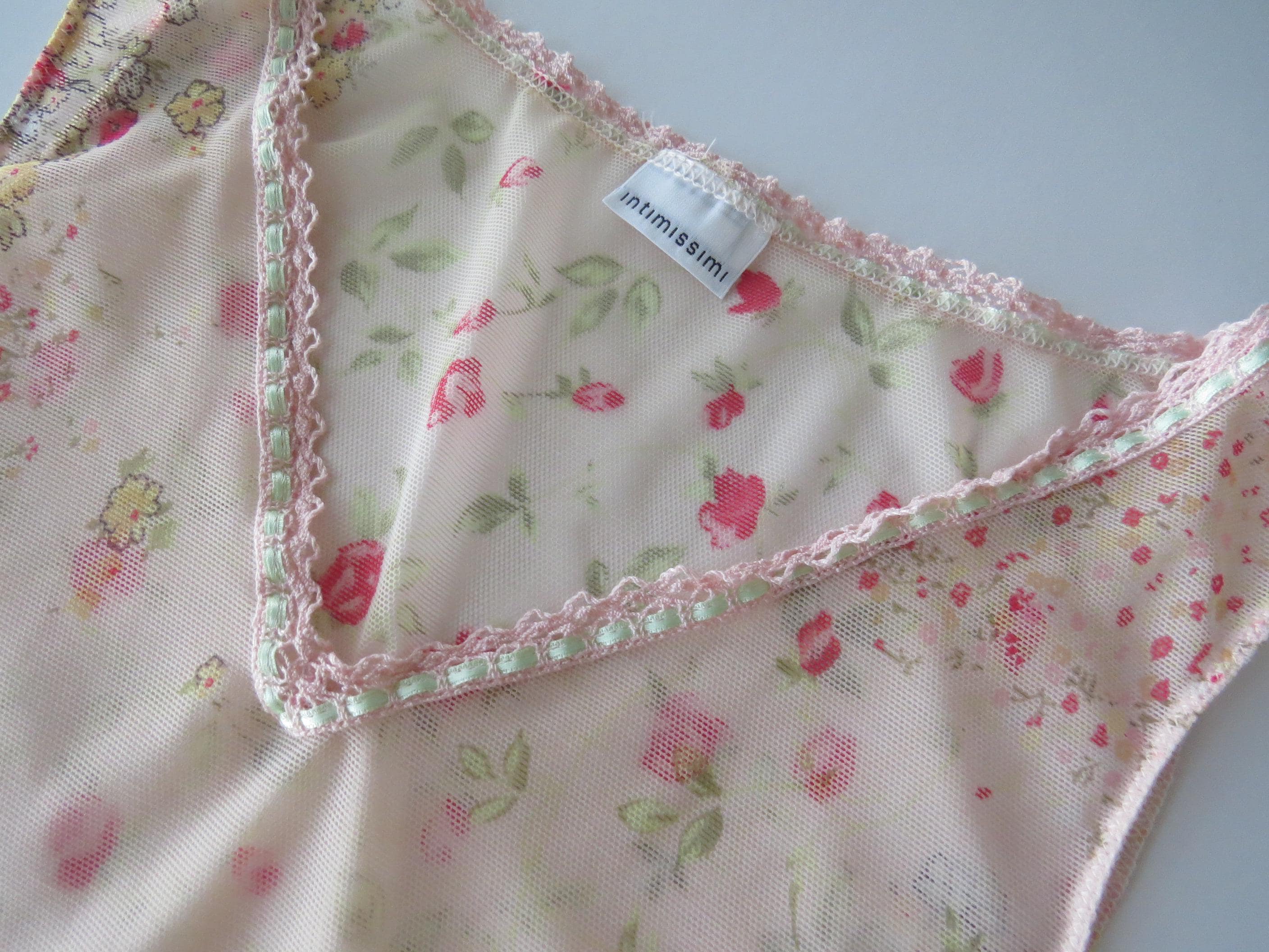 Vintage Italian Sheer Pink Floral Mesh Tank Top, Vintage Intimissimi Ditsy Rose Print Camisole - Thumbnail 5