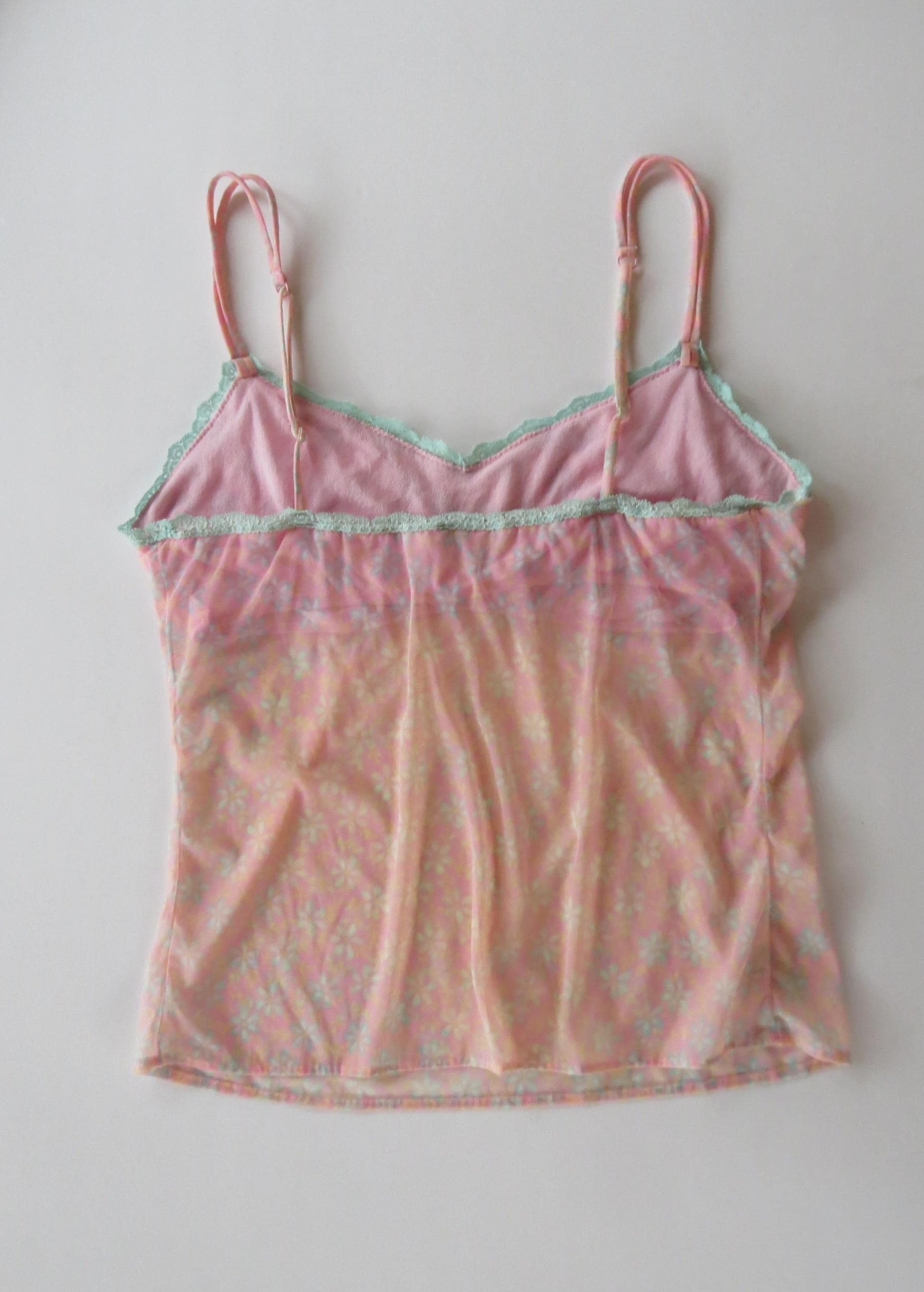 Vintage Italian Cosabella Pink and Mint Daisy Camisole - Thumbnail 2