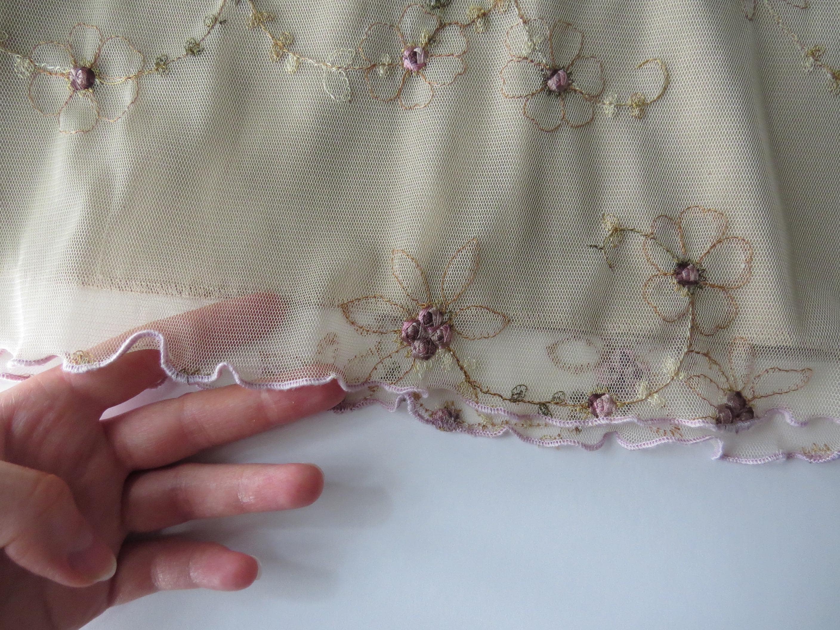 Vintage Italian Embroidered Floral Mesh Tan Skirt, Made in Italy, Njama Woman - Thumbnail 4