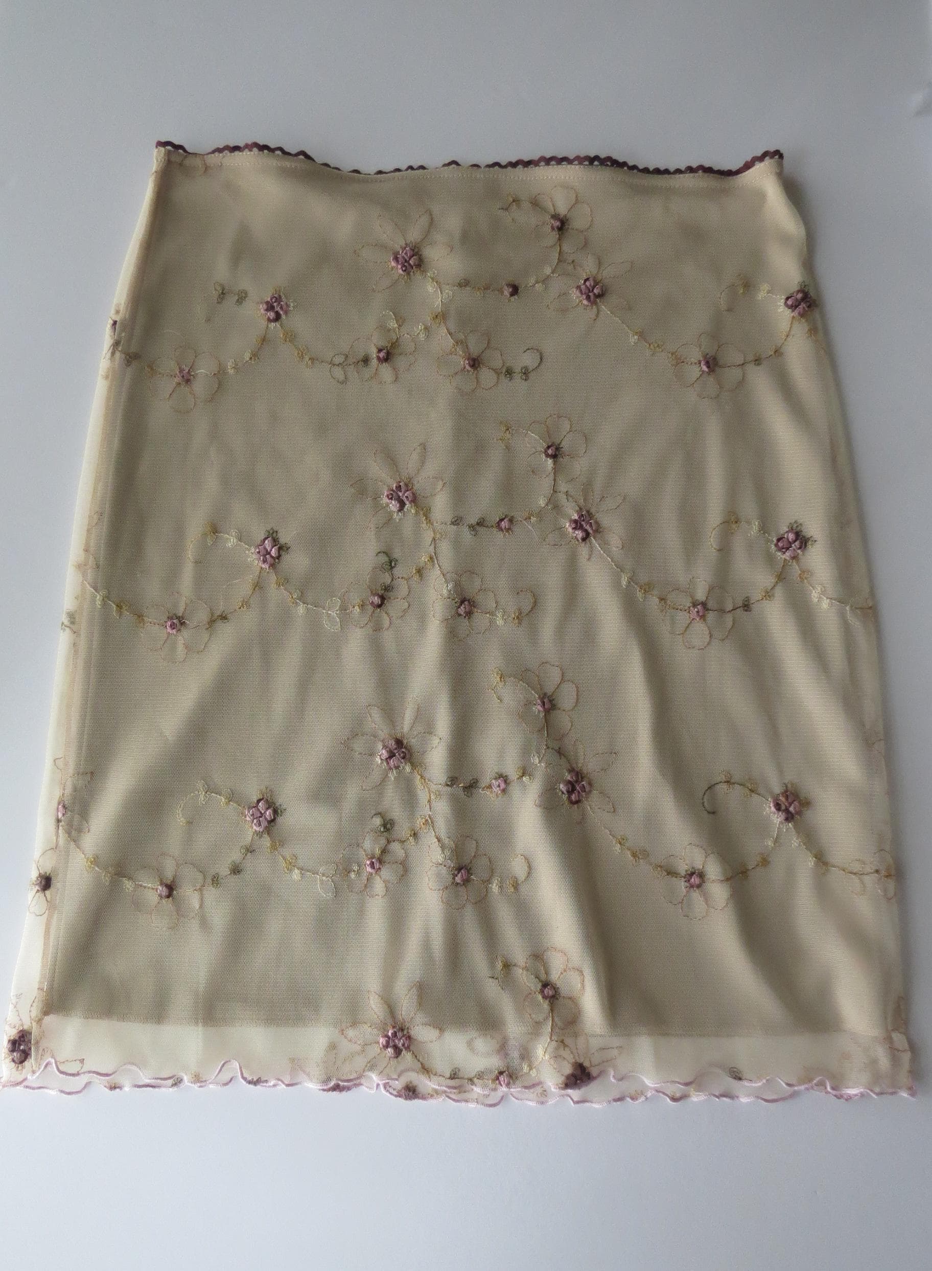 Vintage Italian Embroidered Floral Mesh Tan Skirt, Made in Italy, Njama Woman - Thumbnail 8