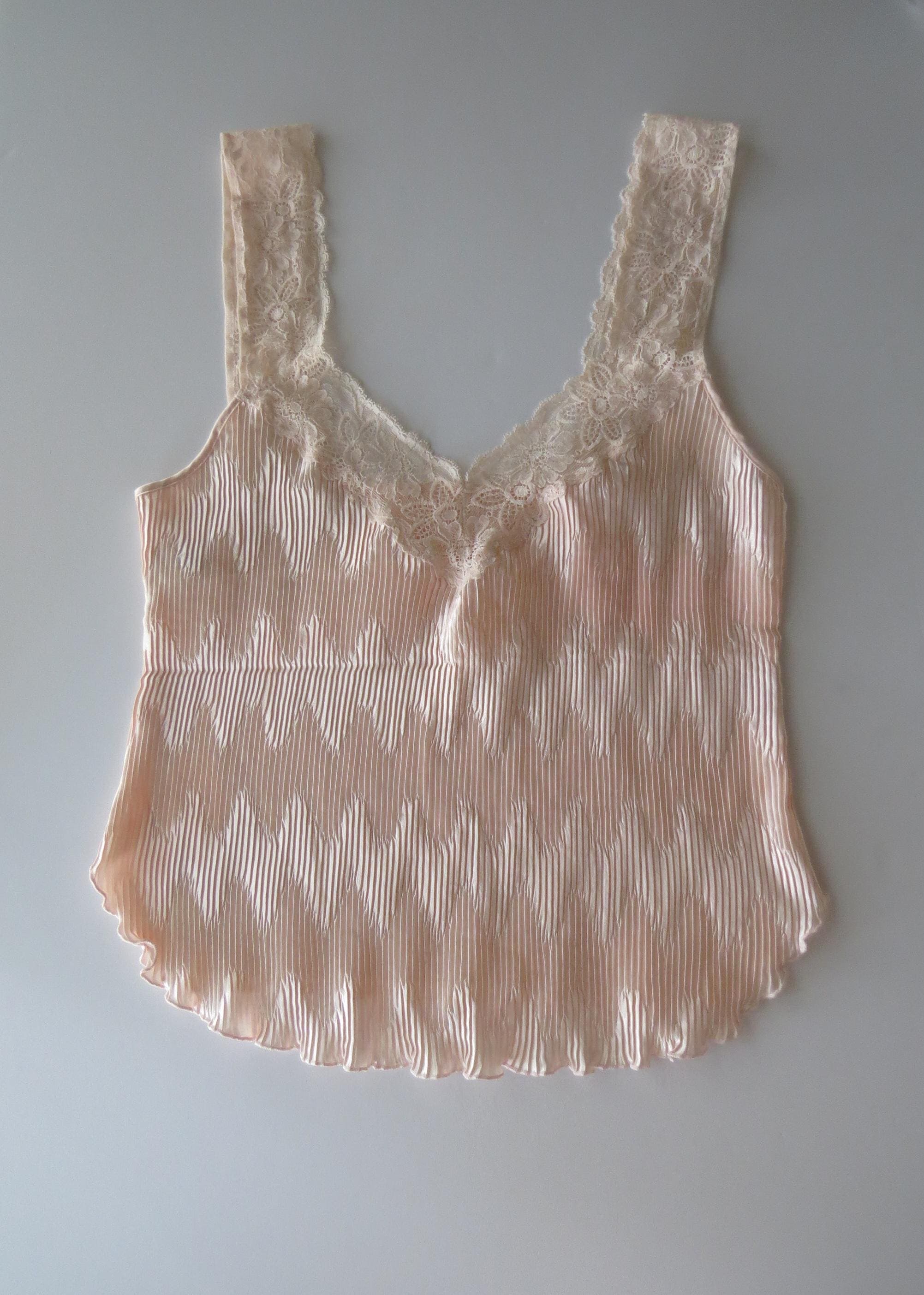 Vintage La Perla Blush Pink Pleated Lace Plisse Cami, Made in Italy, Italian Designer