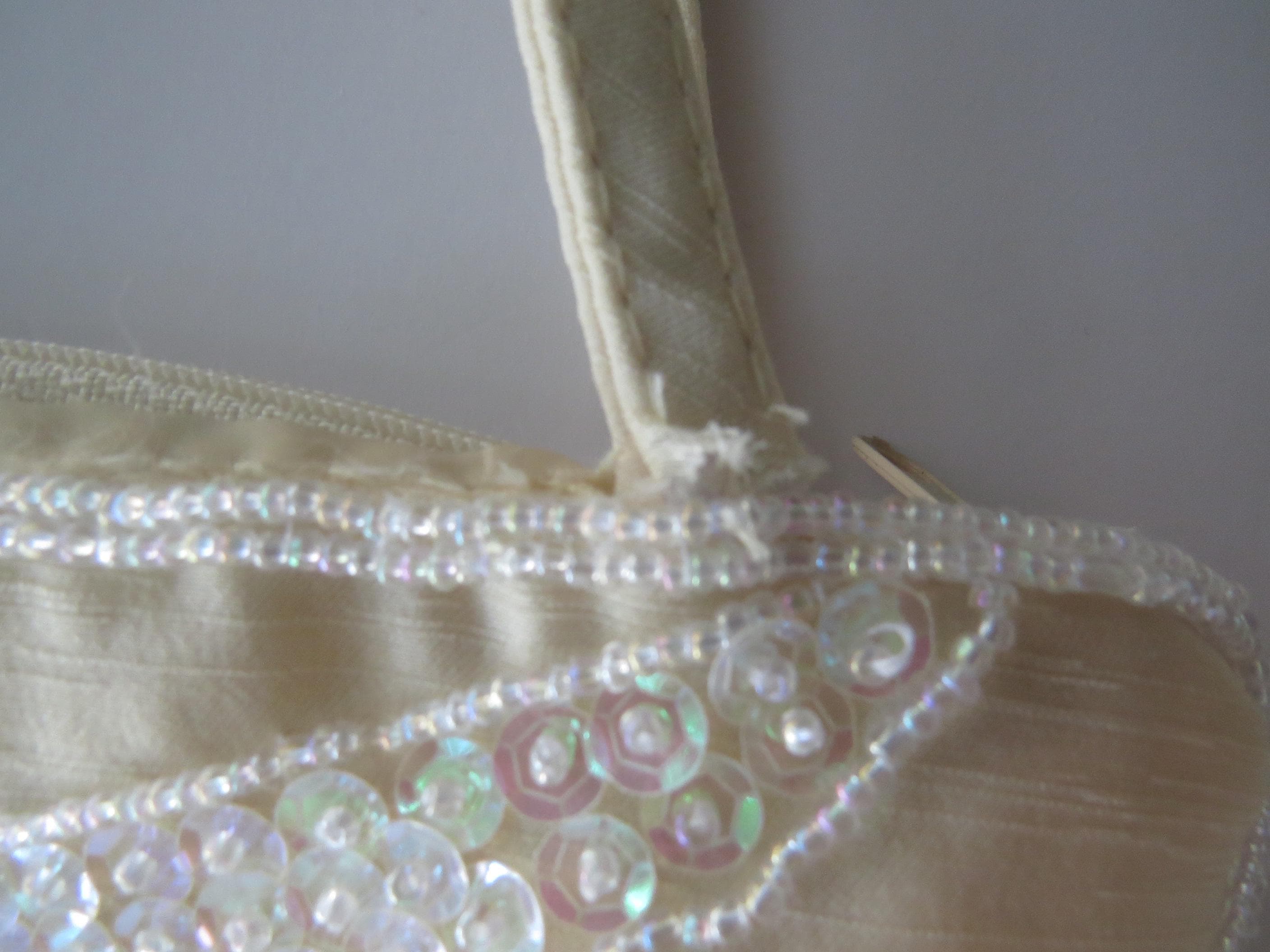 Vintage Beaded Evening Bag, Ivory Sequinsed Handbag, Antonello Serio Purse, Iridescent Beadwork Bridal Clutch - Thumbnail 8