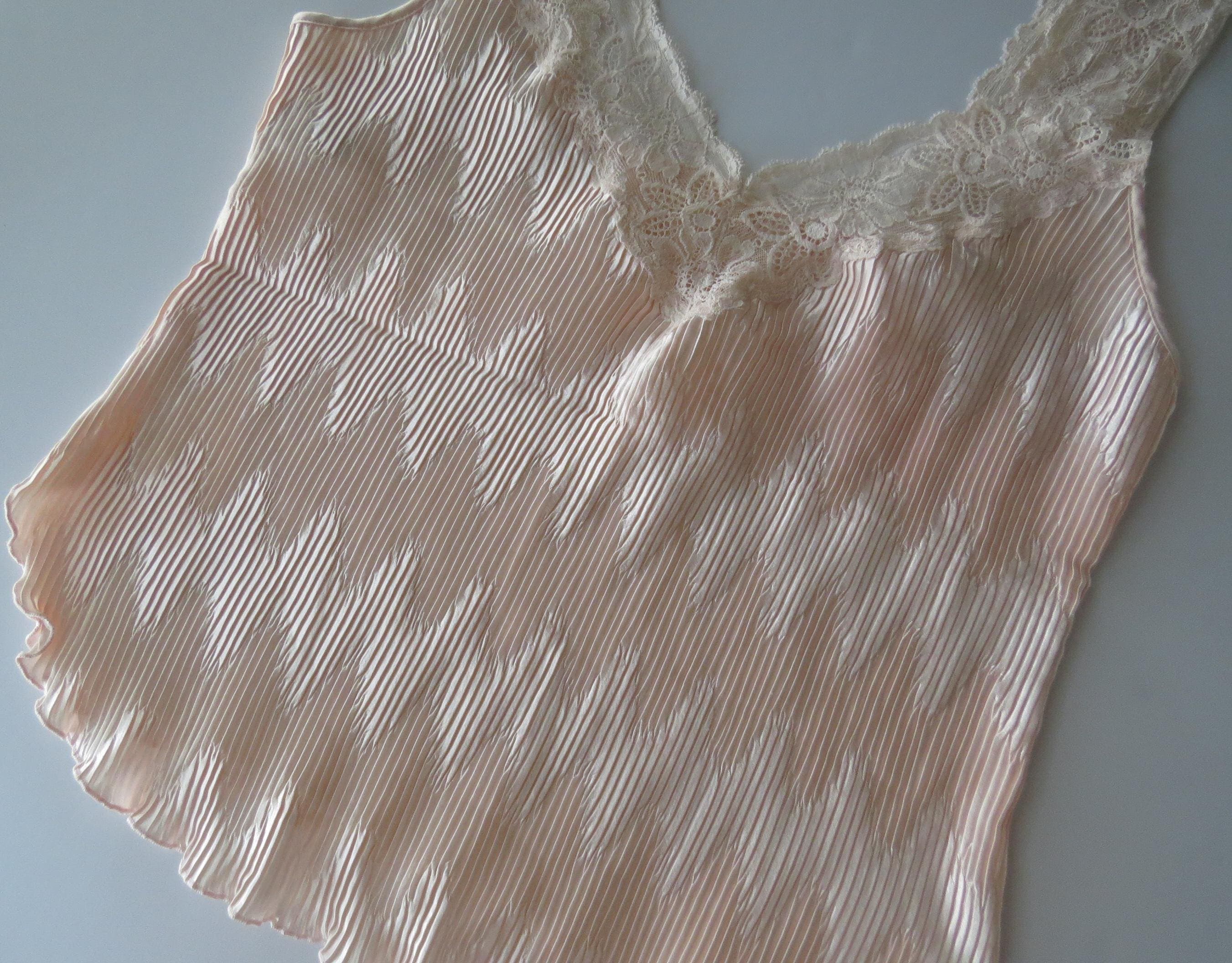 Vintage La Perla Blush Pink Pleated Lace Plisse Cami, Made in Italy, Italian Designer - Thumbnail 2