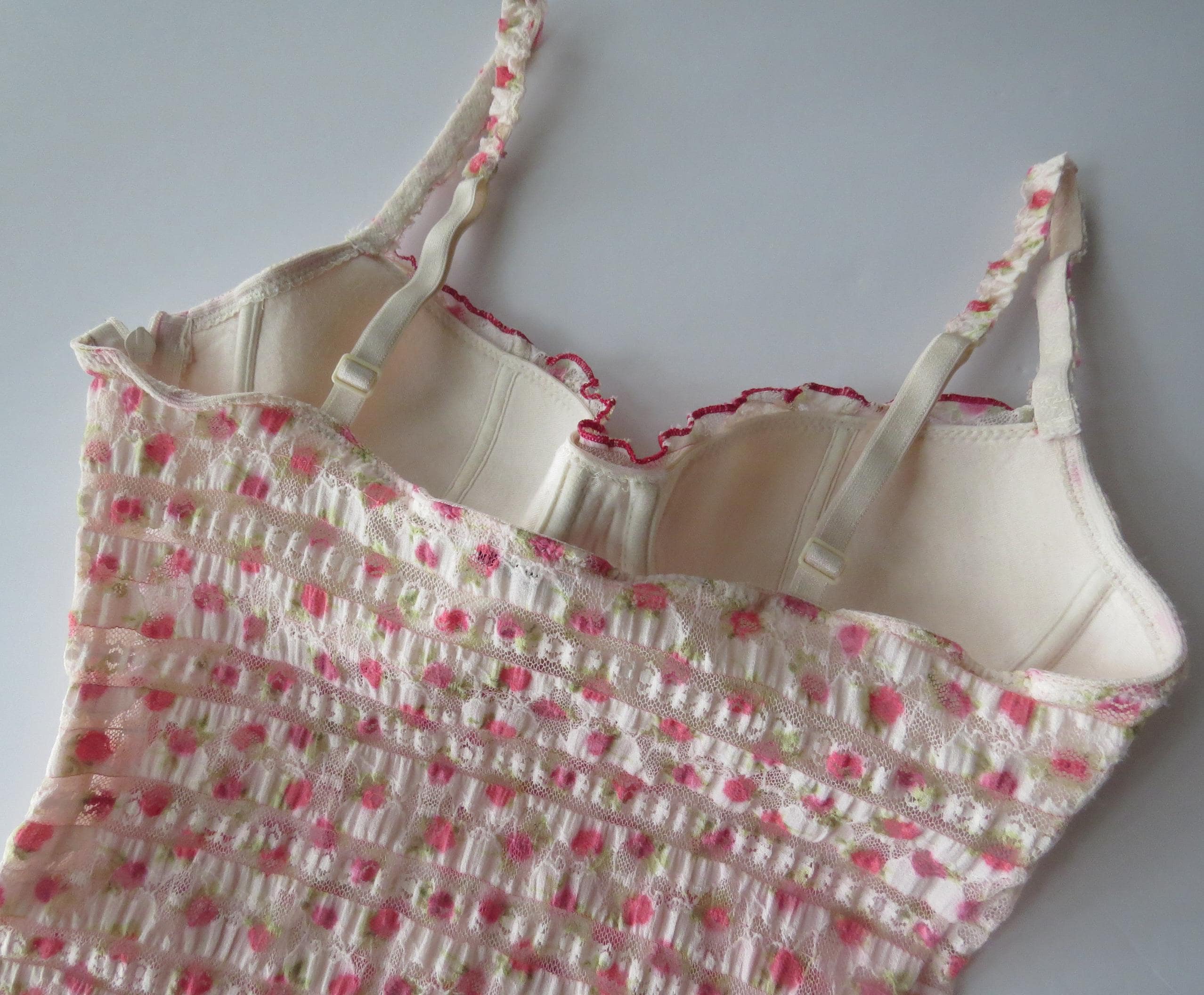 Italian Intimissimi Rose Print Bustier Cami, Pink Floral Lace Corset Top, Vintage 2000s Camisole - Thumbnail 7