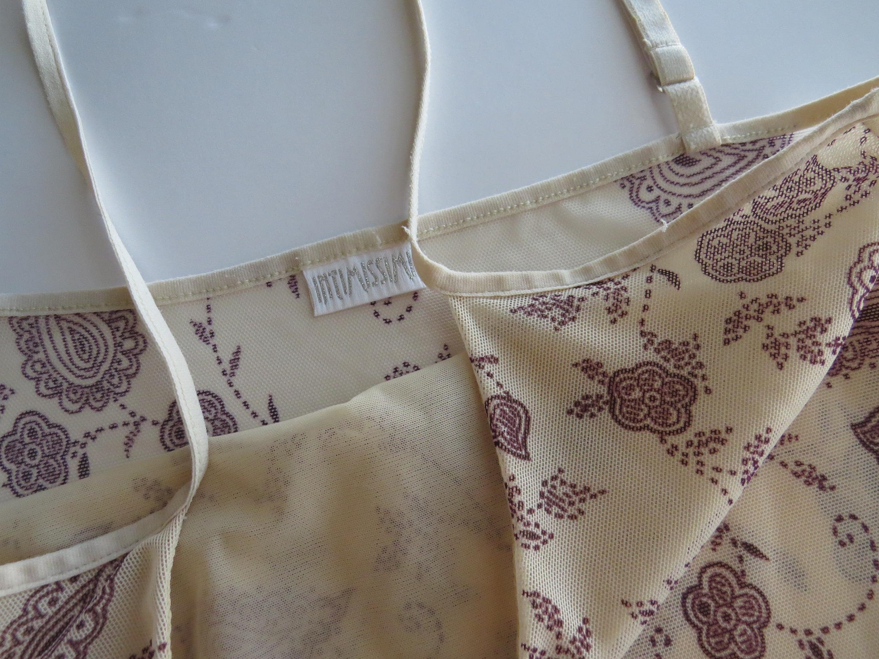 Vintage Intimissimi Mesh Paisley Tan Burgundy Camisole, Italy, 2000s Italian Tank Top - Thumbnail 5