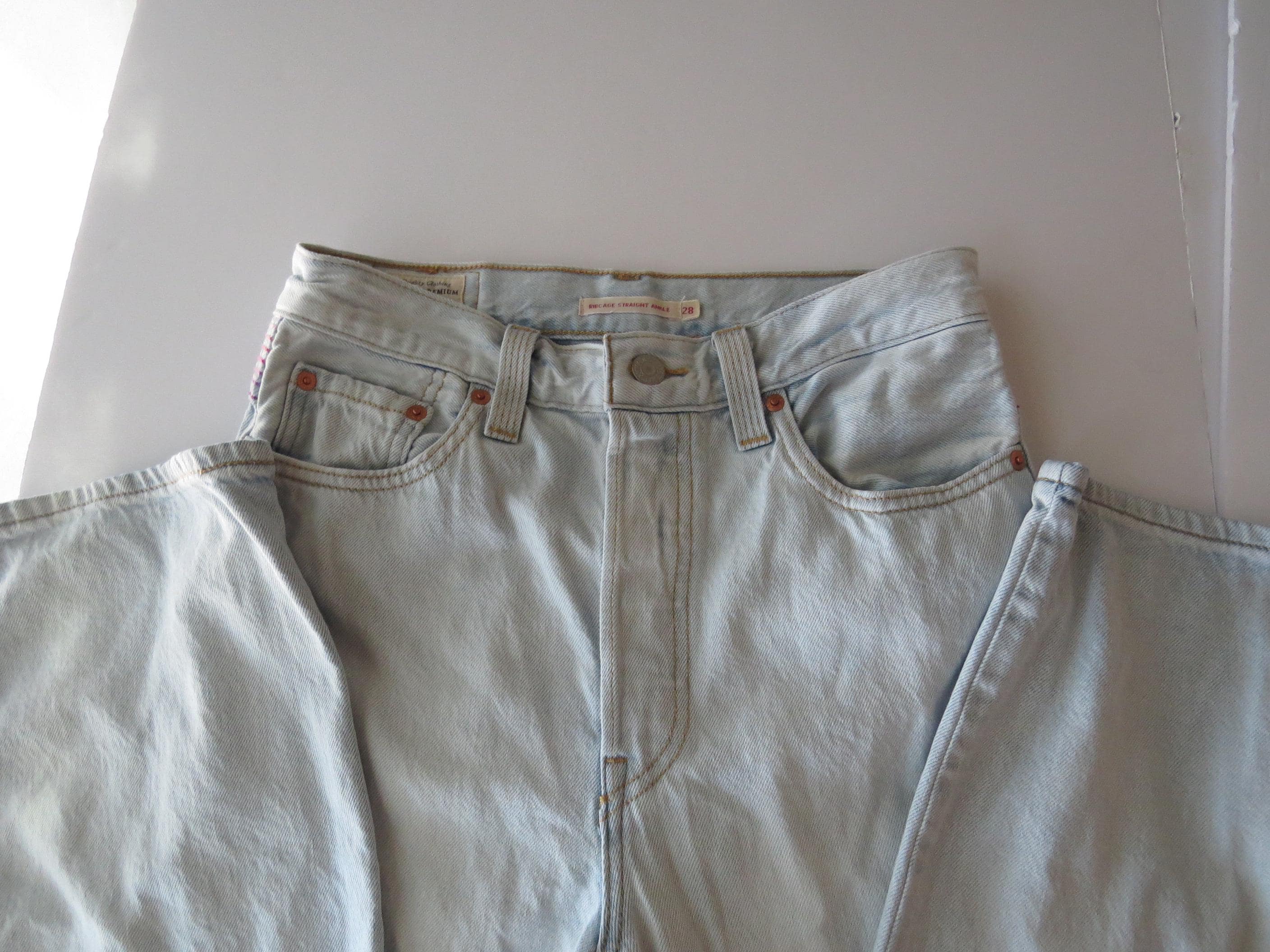 Levi’s Ribcage Straight Ankle Jeans Size 28, Pink & Purple Embroidery Stitching, No Back Pockets - Thumbnail 8
