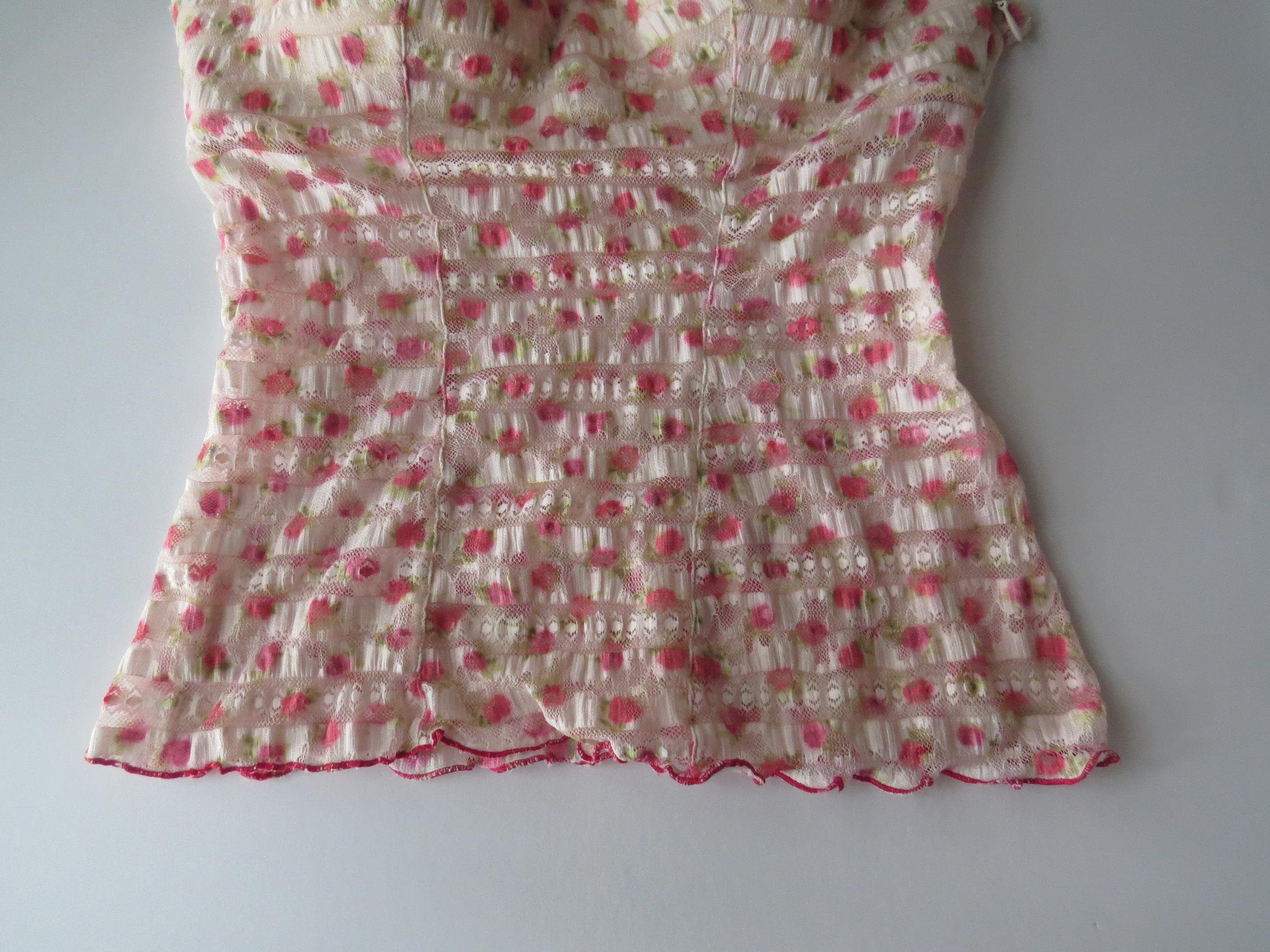 Italian Intimissimi Rose Print Bustier Cami, Pink Floral Lace Corset Top, Vintage 2000s Camisole - Thumbnail 5