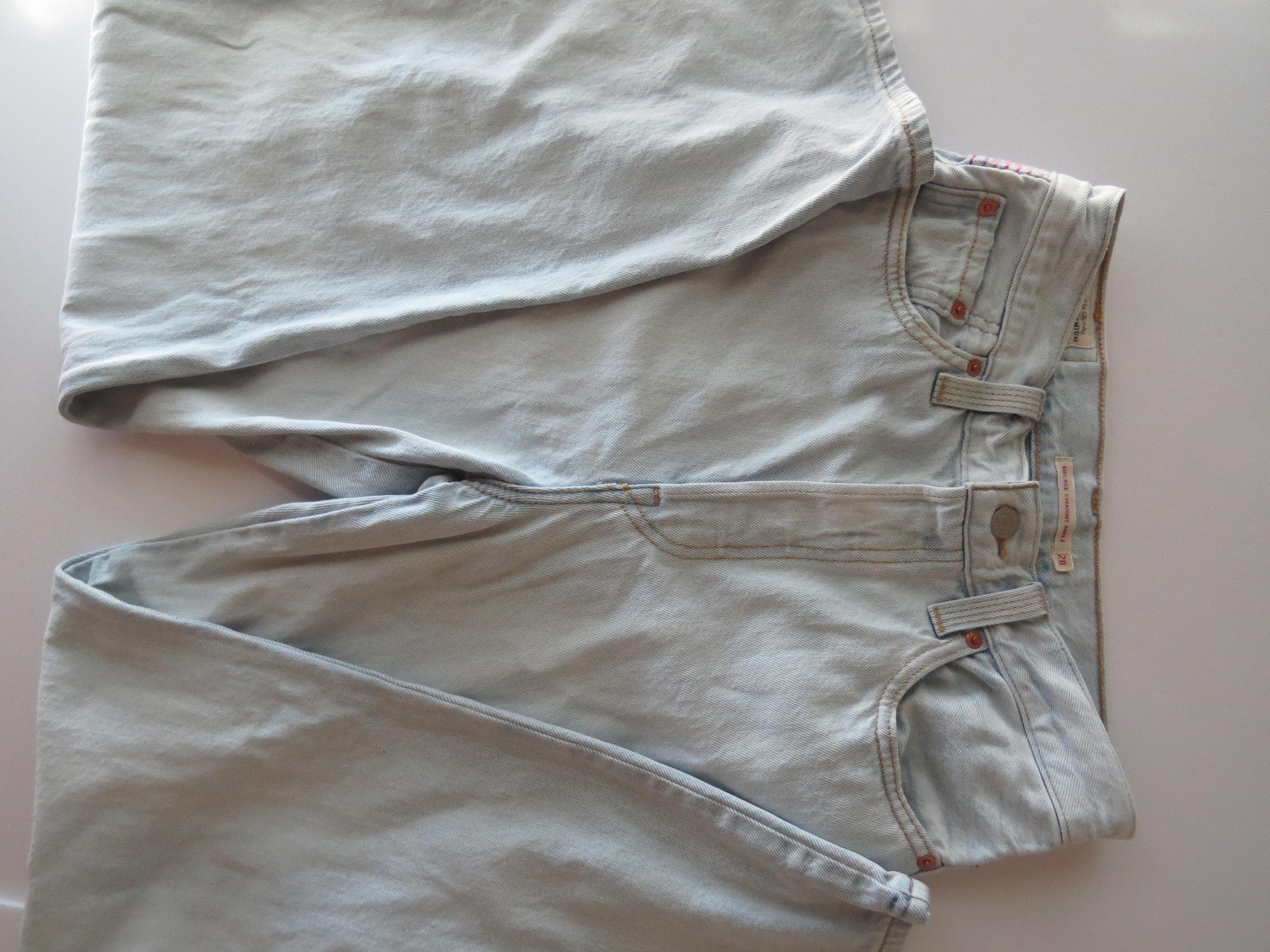 Levi’s Ribcage Straight Ankle Jeans Size 28, Pink & Purple Embroidery Stitching, No Back Pockets - Thumbnail 6