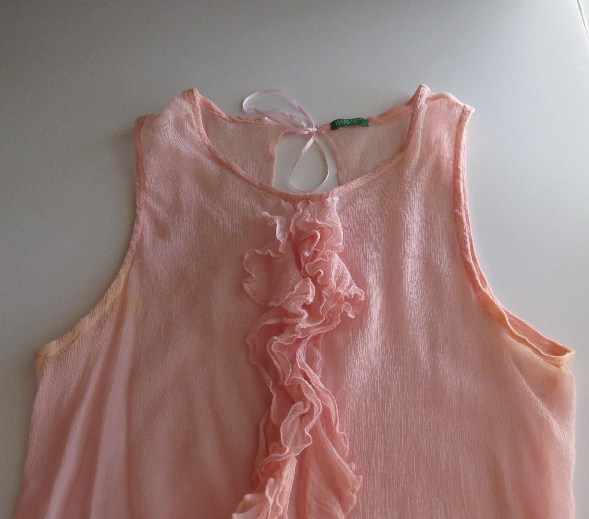 Vintage Silk Ruffle Tank, Pink Sheer Chiffon Sleeveless Top, Italy Ballet Cami, Italian 2000s - Thumbnail 9