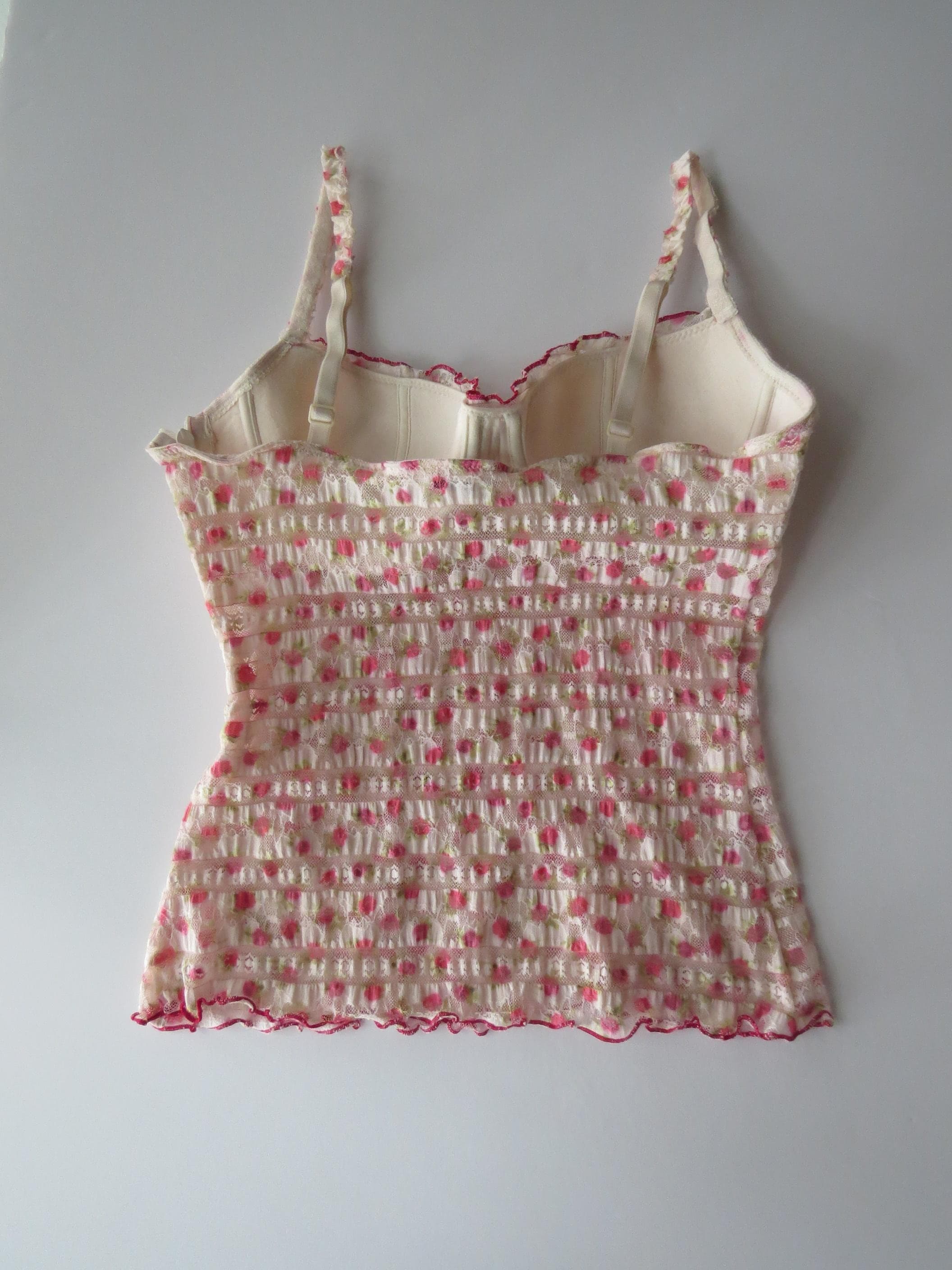 Italian Intimissimi Rose Print Bustier Cami, Pink Floral Lace Corset Top, Vintage 2000s Camisole - Thumbnail 6