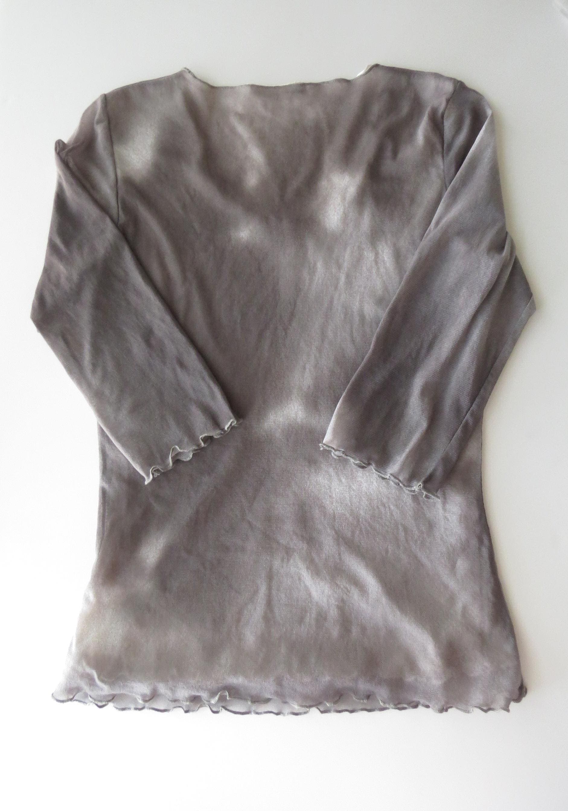 Vintage Italian Daniel & Mayer Milano Sheer Smoke Top, Long Sleeve Layered Mesh, Lettuce Hem - Thumbnail 6