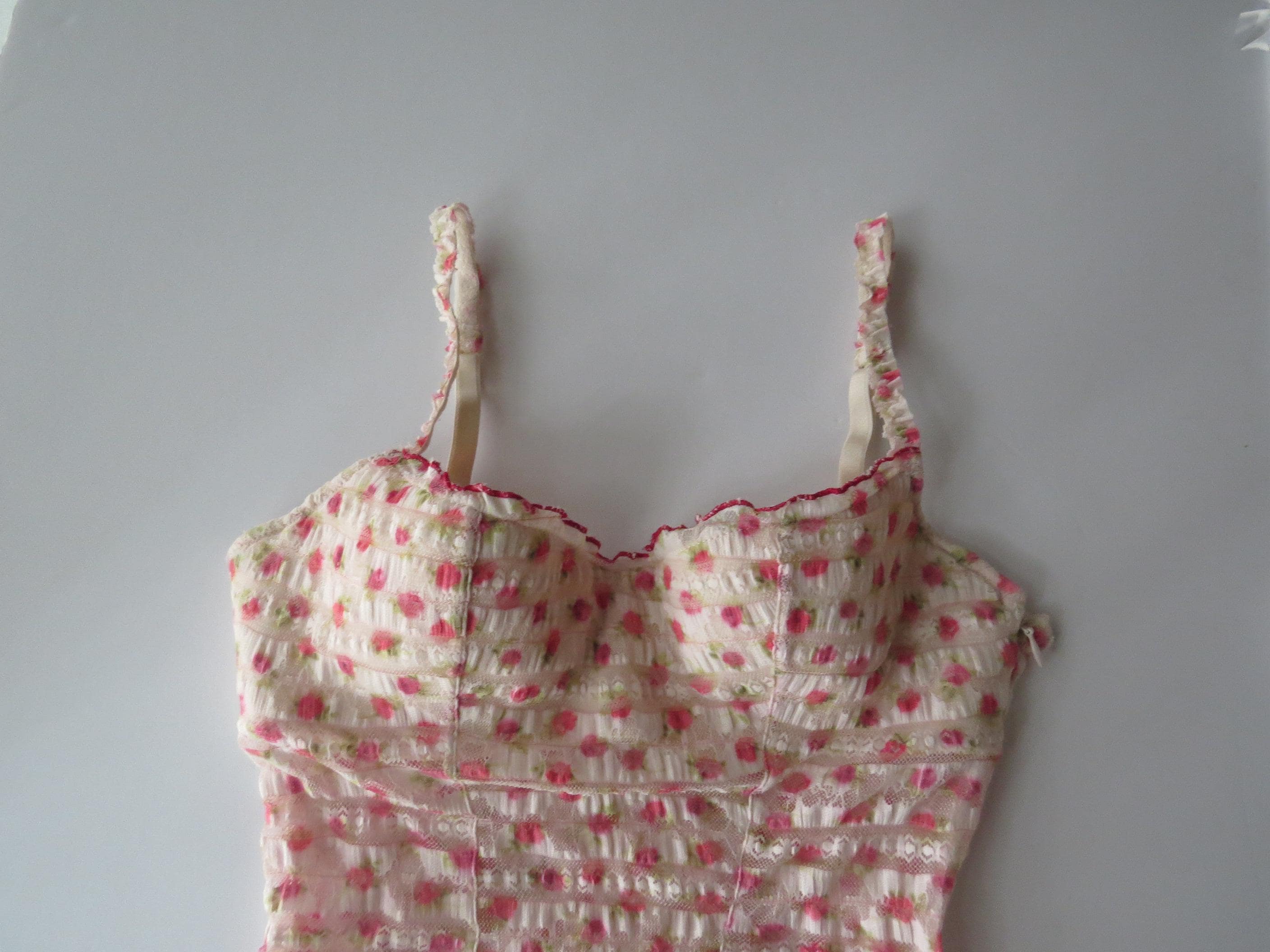 Italian Intimissimi Rose Print Bustier Cami, Pink Floral Lace Corset Top, Vintage 2000s Camisole - Thumbnail 3