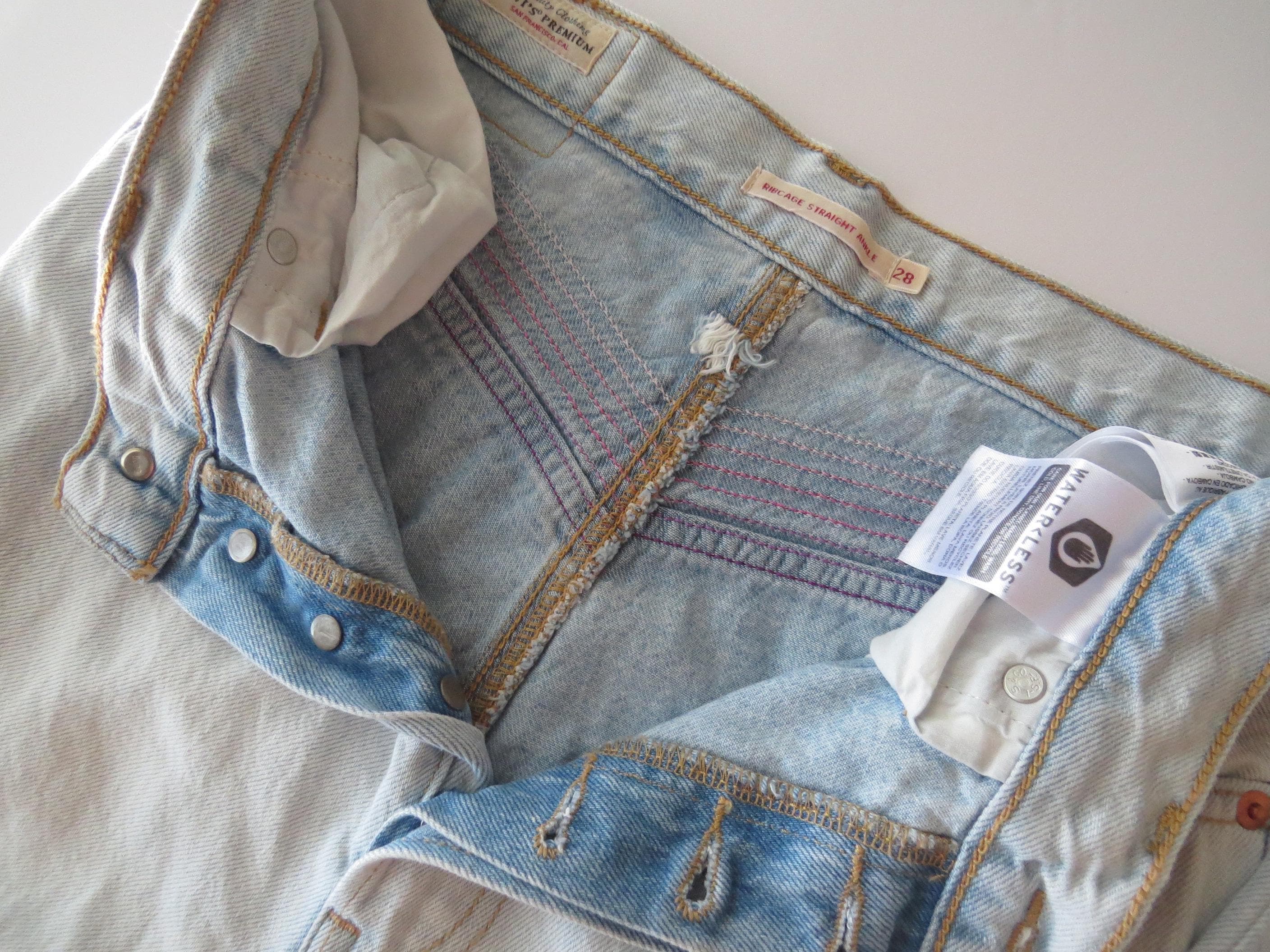 Levi’s Ribcage Straight Ankle Jeans Size 28, Pink & Purple Embroidery Stitching, No Back Pockets - Thumbnail 5