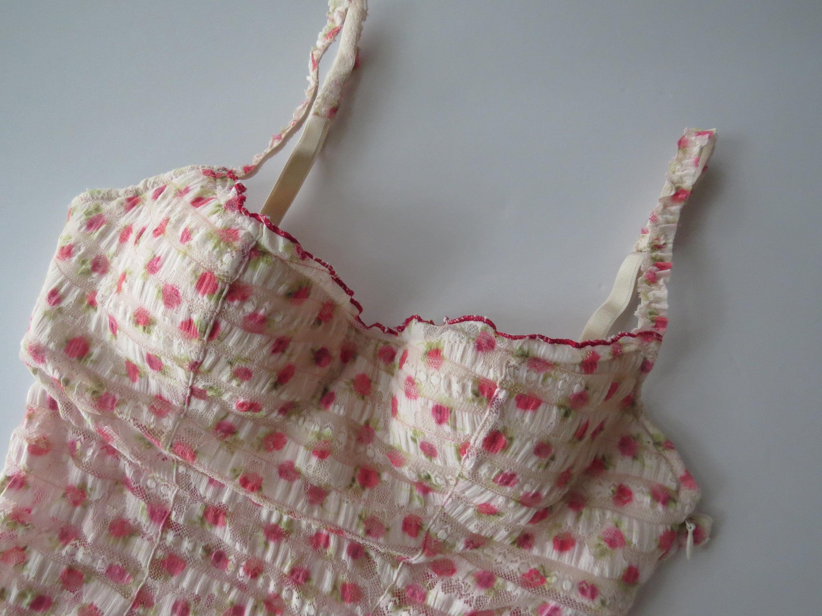Italian Intimissimi Rose Print Bustier Cami, Pink Floral Lace Corset Top, Vintage 2000s Camisole - Thumbnail 4