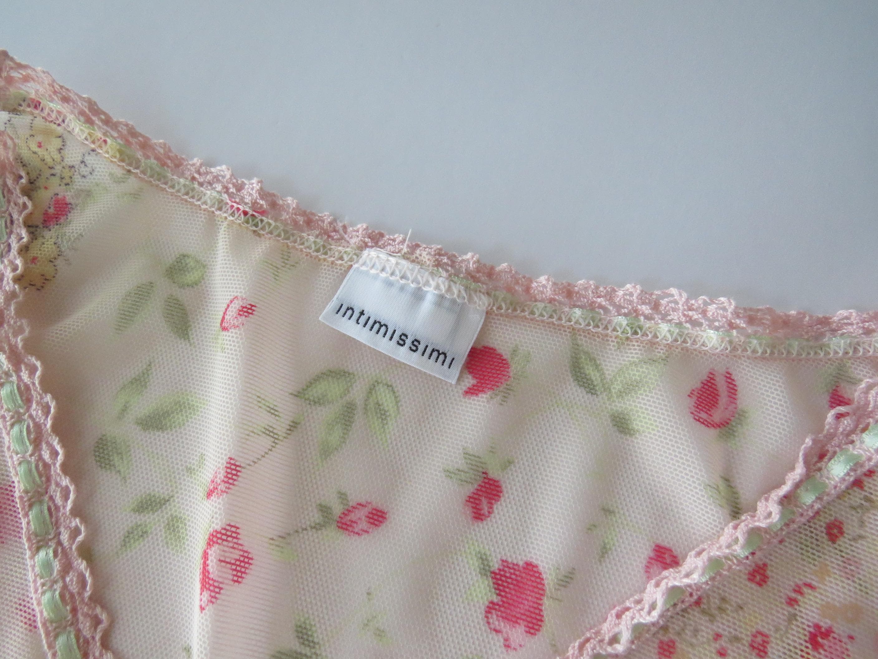 Vintage Italian Sheer Pink Floral Mesh Tank Top, Vintage Intimissimi Ditsy Rose Print Camisole - Thumbnail 4