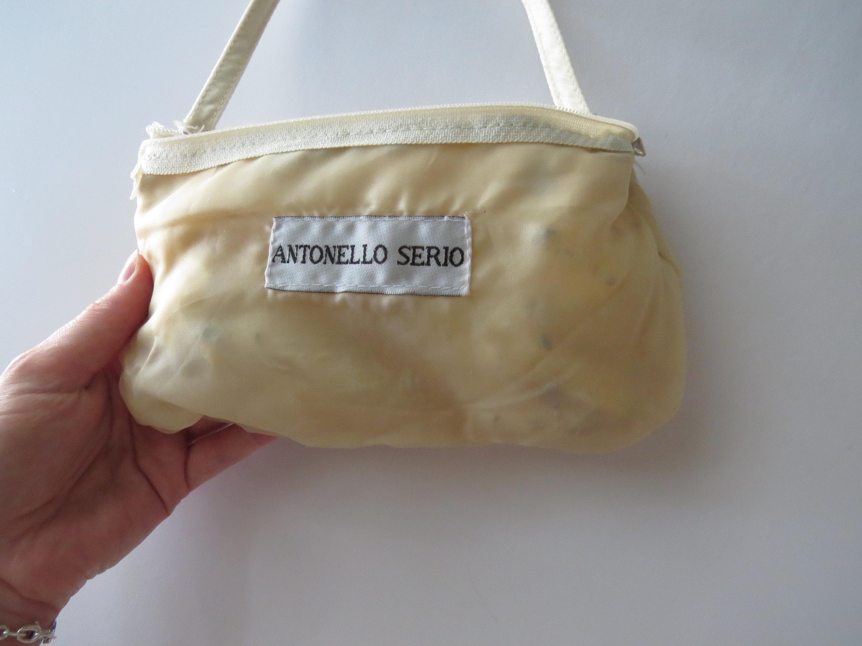Vintage Beaded Evening Bag, Ivory Sequinsed Handbag, Antonello Serio Purse, Iridescent Beadwork Bridal Clutch - Thumbnail 15