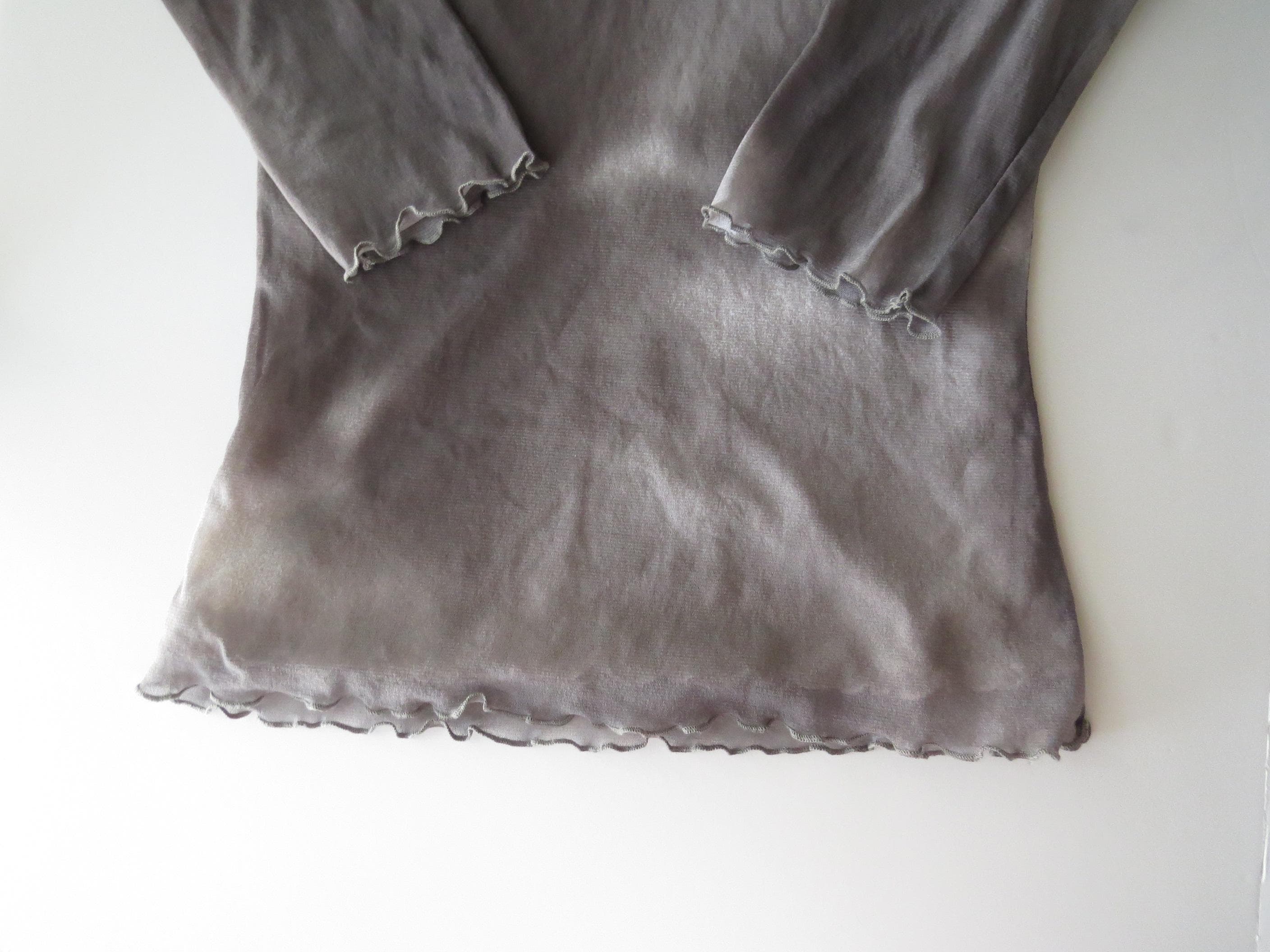 Vintage Italian Daniel & Mayer Milano Sheer Smoke Top, Long Sleeve Layered Mesh, Lettuce Hem - Thumbnail 7