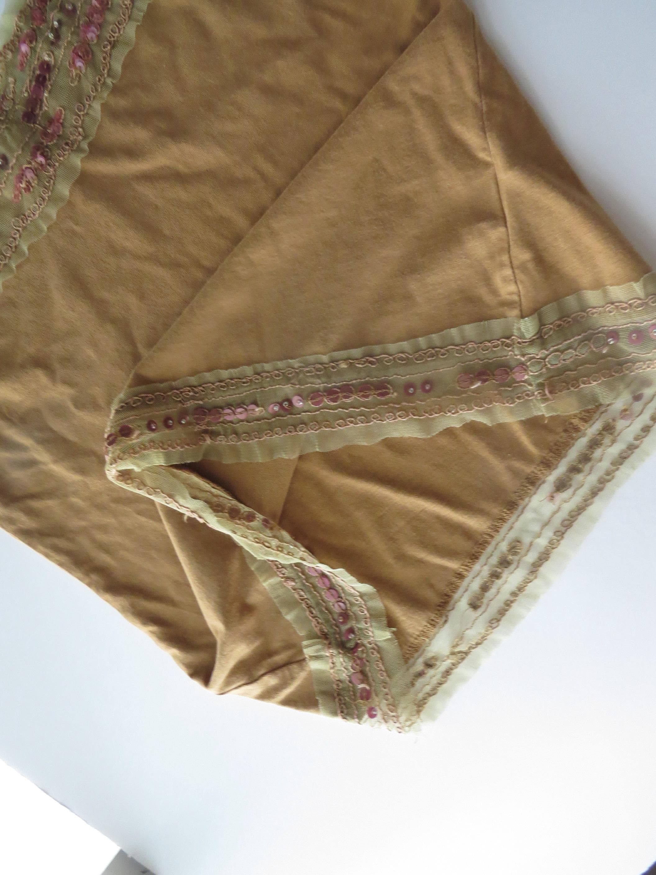 Vintage Italian Gold Sequin Cami, Bronze Tie Strap Tank Top, Sequin Embroidered Trim, 2000s - Thumbnail 5