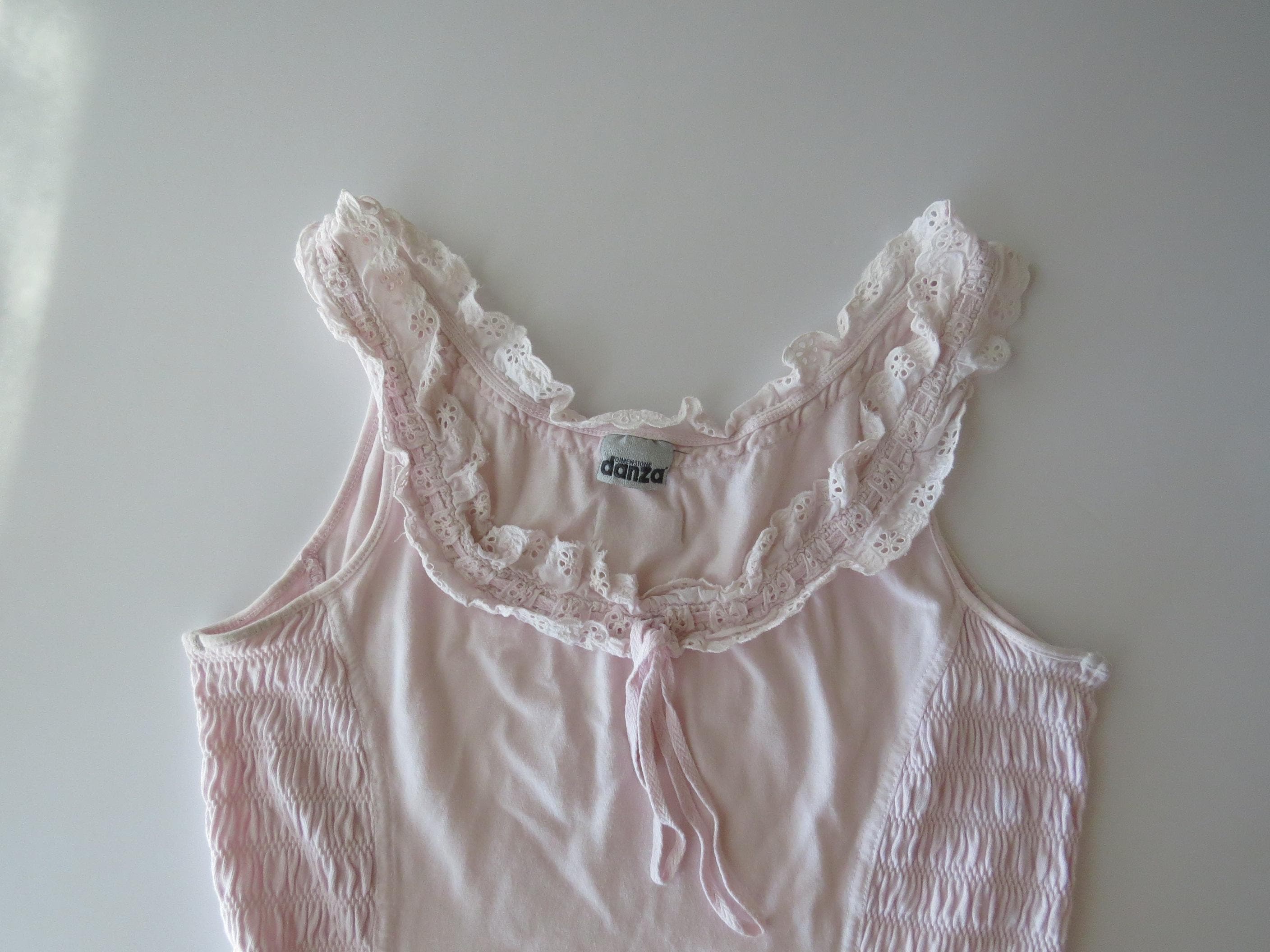 Vintage Italian Pastel Pink Dimensione Danza Lace Ruffle Top, Made in Italy - Thumbnail 3