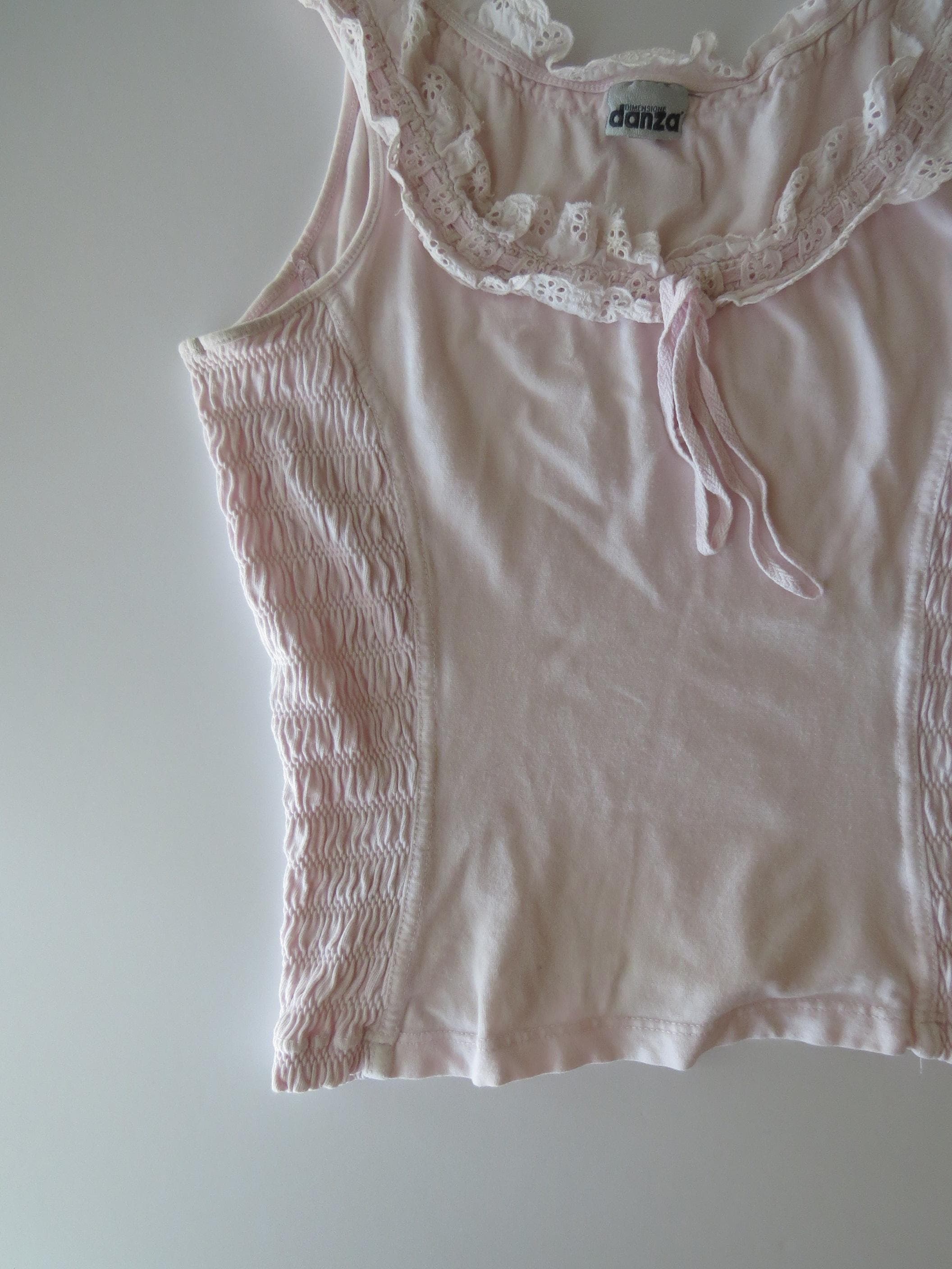 Vintage Italian Pastel Pink Dimensione Danza Lace Ruffle Top, Made in Italy - Thumbnail 2
