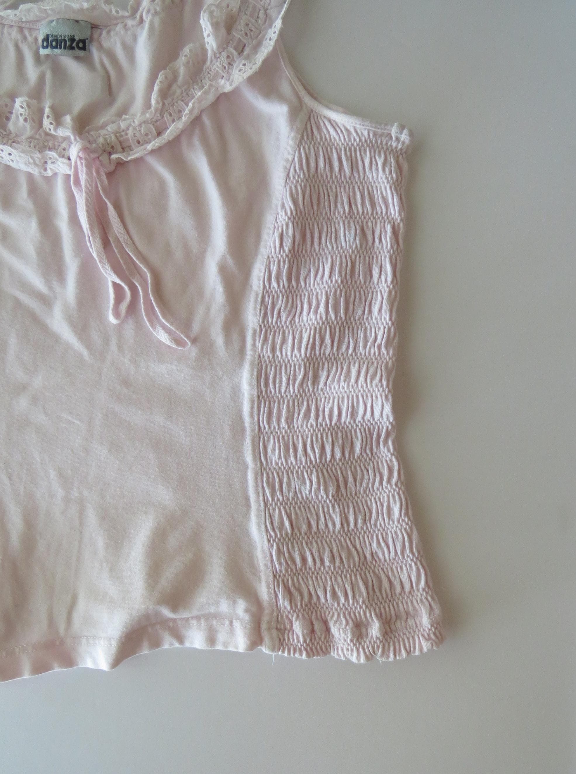 Vintage Italian Pastel Pink Dimensione Danza Lace Ruffle Top, Made in Italy - Thumbnail 4