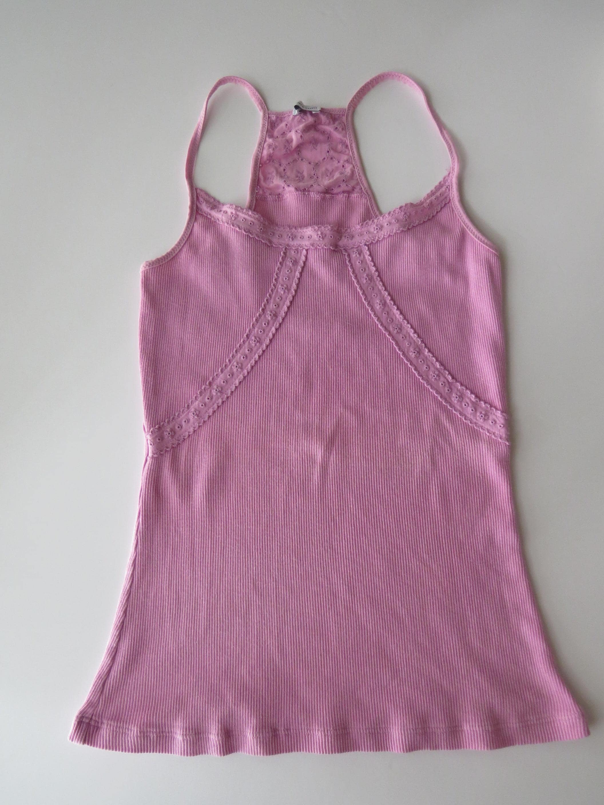Vintage Italian Intimisismi Barbie Pink Ribbed Racerback Camisole with Eyelet Lace Details, 2000s