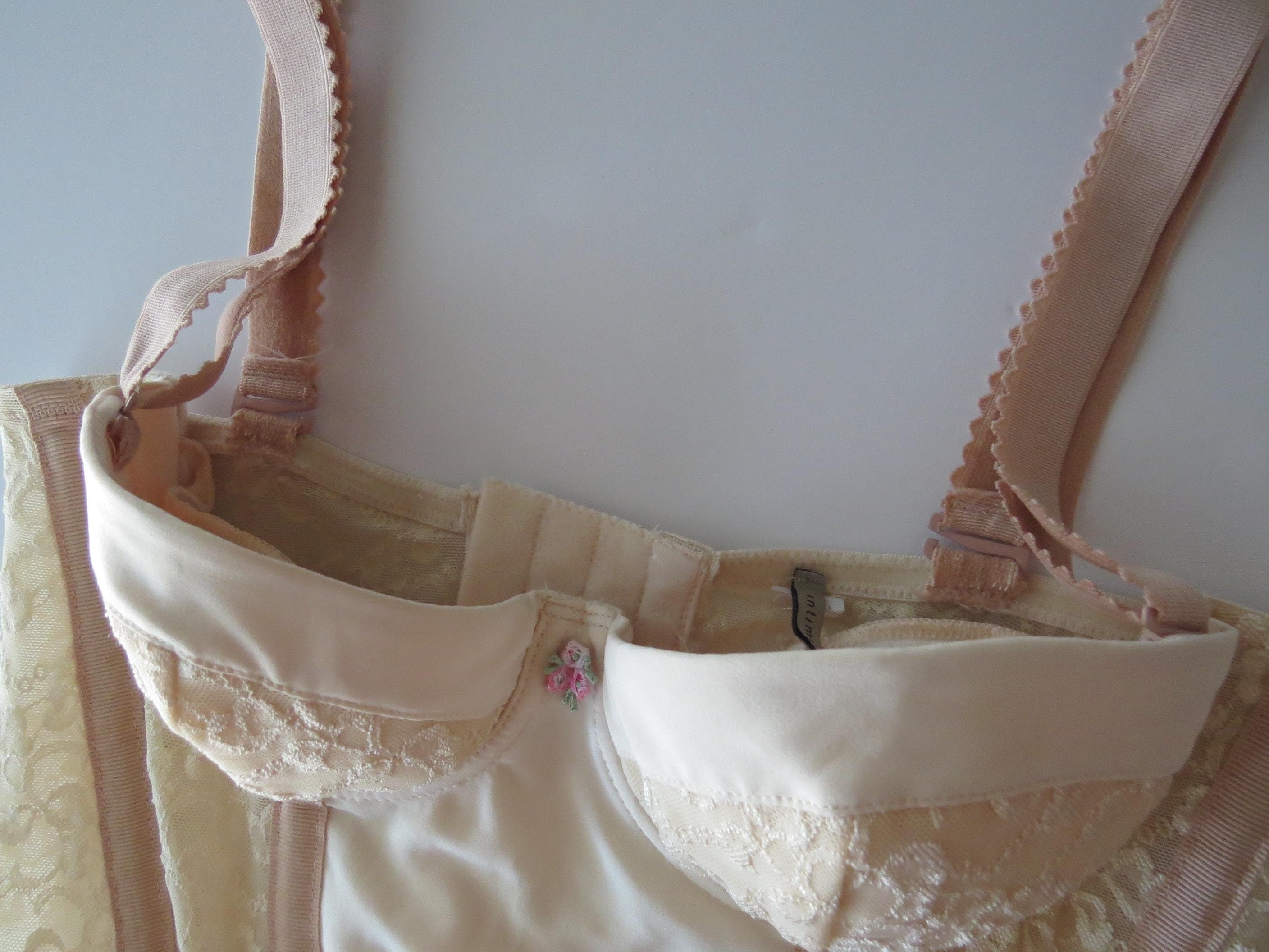 Vintage Italian Dusty Pink / Mauve Corset Top, Floral Applique, Lace, Thick Straps, 90s Intimissimi - Thumbnail 4