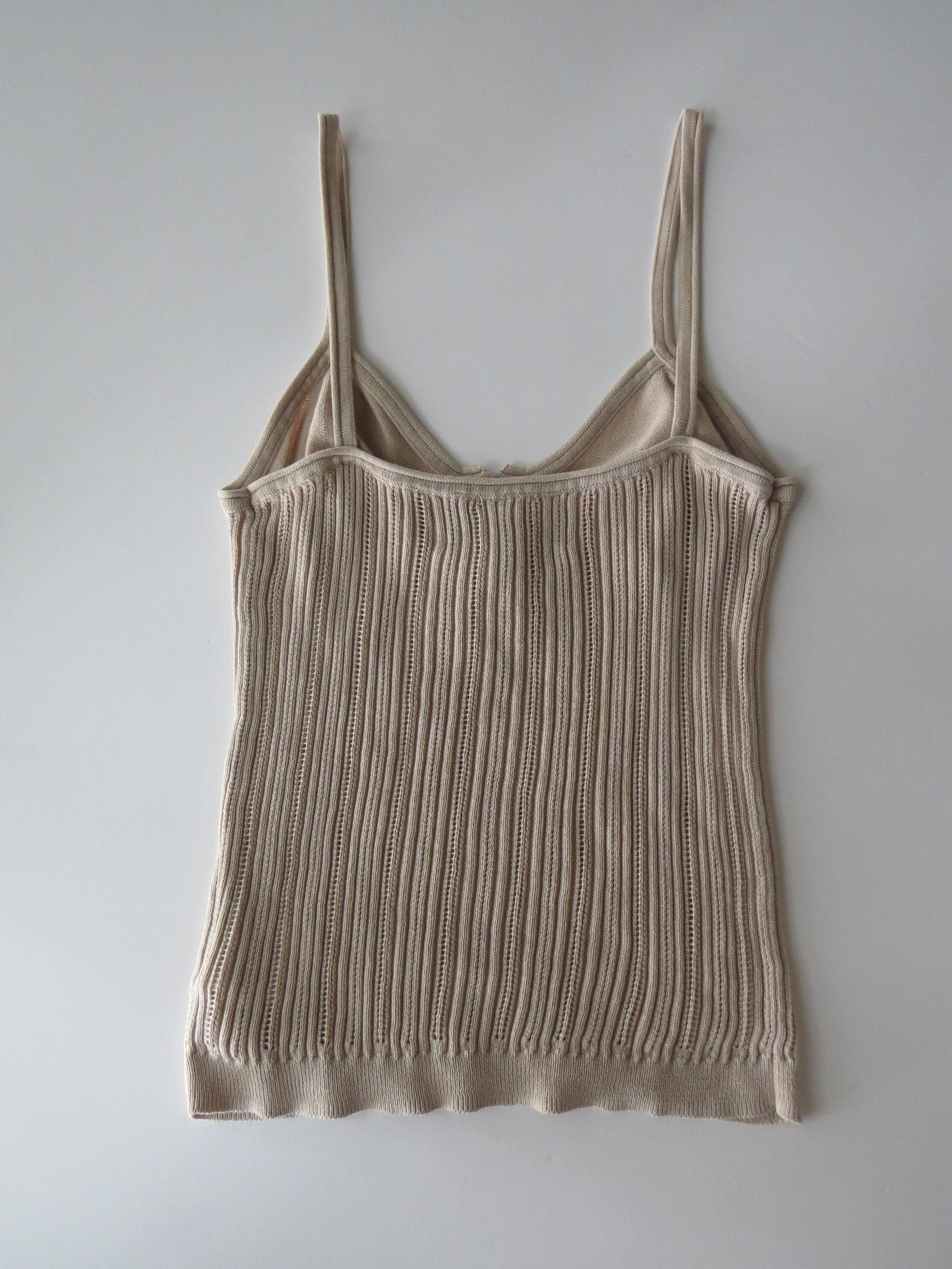 Vintage 2000s Fiore Atelier Ribbed Knit Camisole, Italian 00s, Camel Brown/Tan, Butterfly Applique - Thumbnail 5