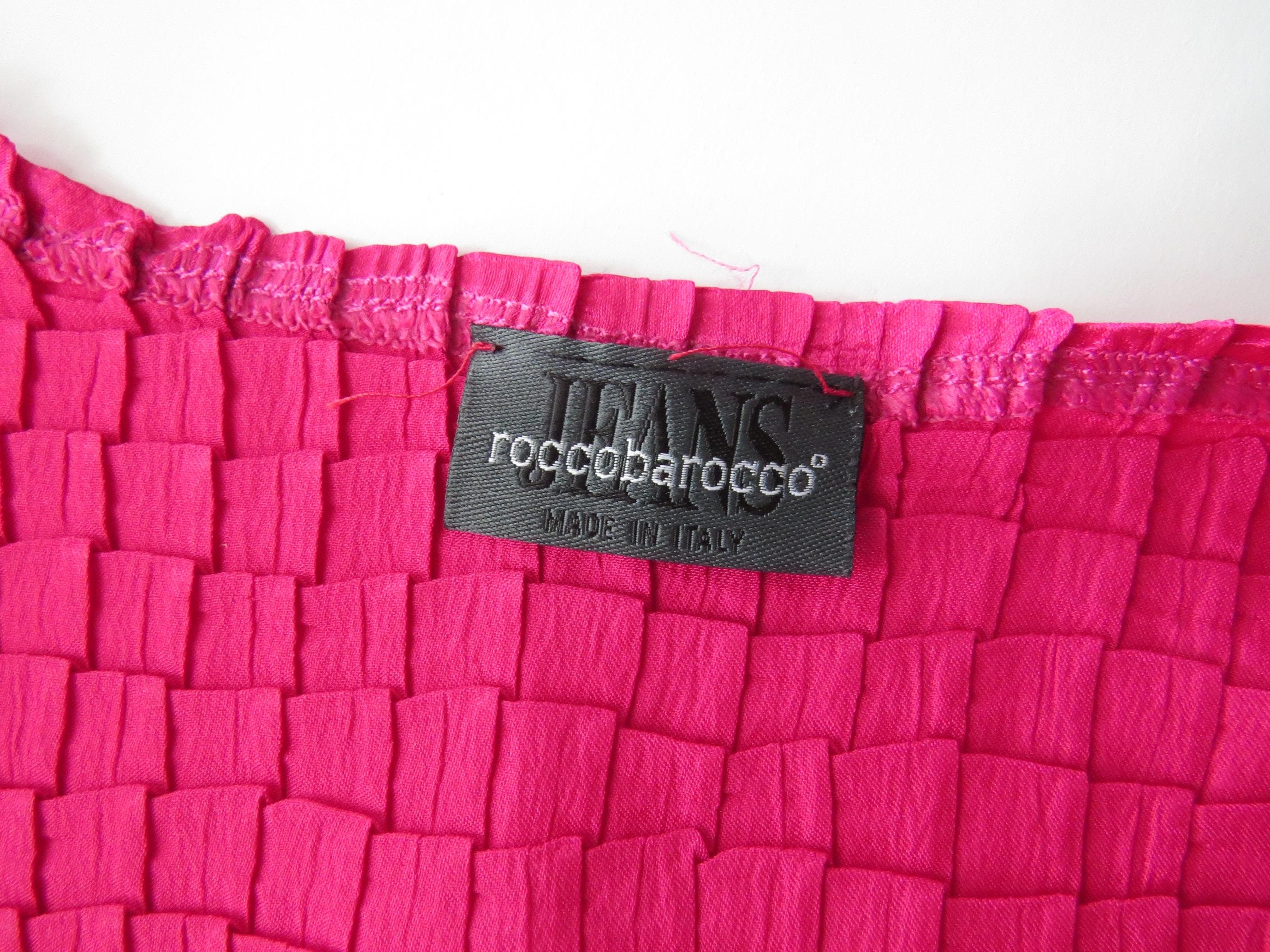 Rare Vintage 90s Roccobarocco Pink Ruched 3D Grid Top, 90s Italian, Made in Italy - Thumbnail 3