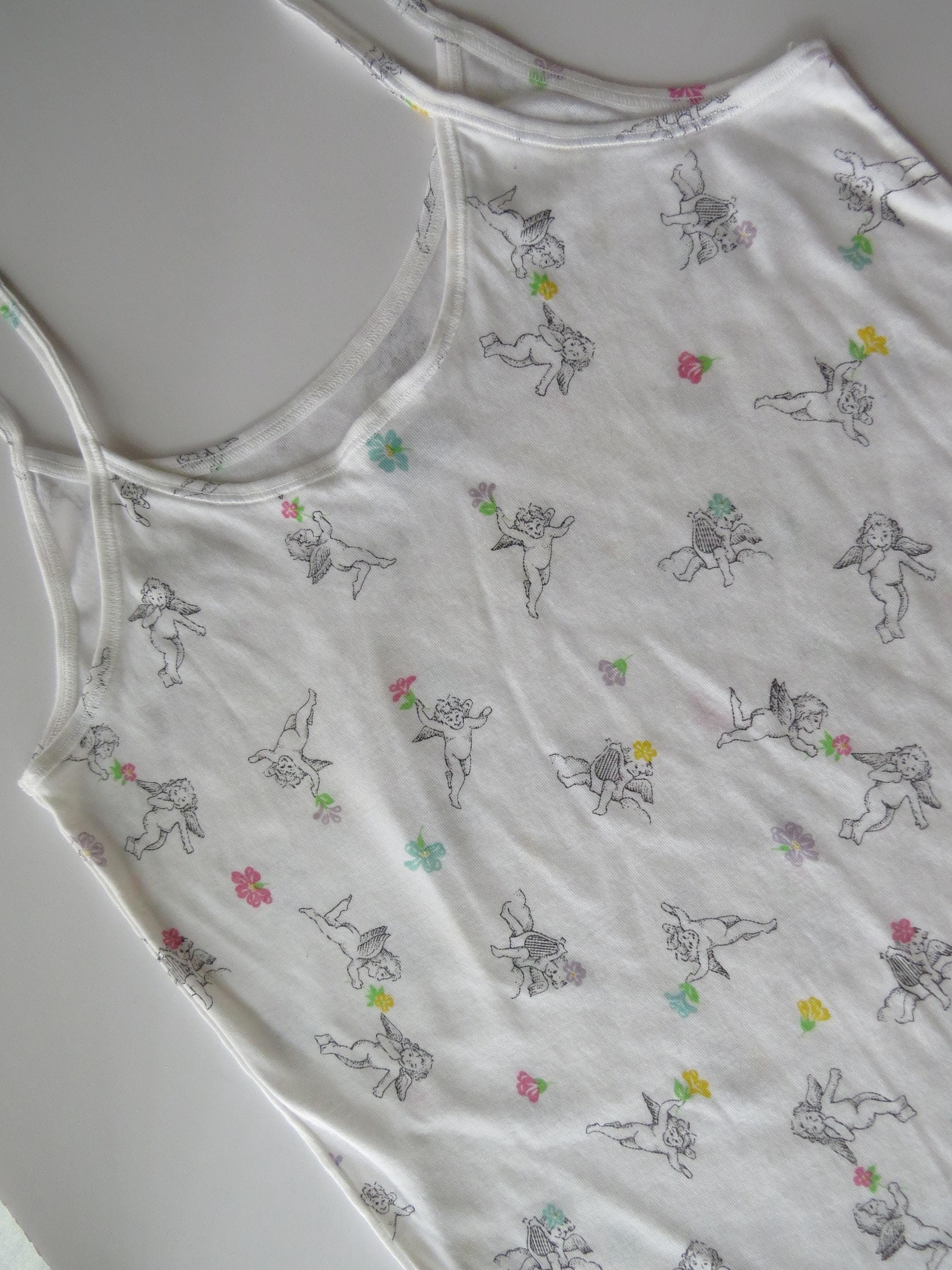 Vintage Malizia La Perla Cotton Italian Camisole Cherub & Floral Print, Made in Italy, 2000s - Thumbnail 4