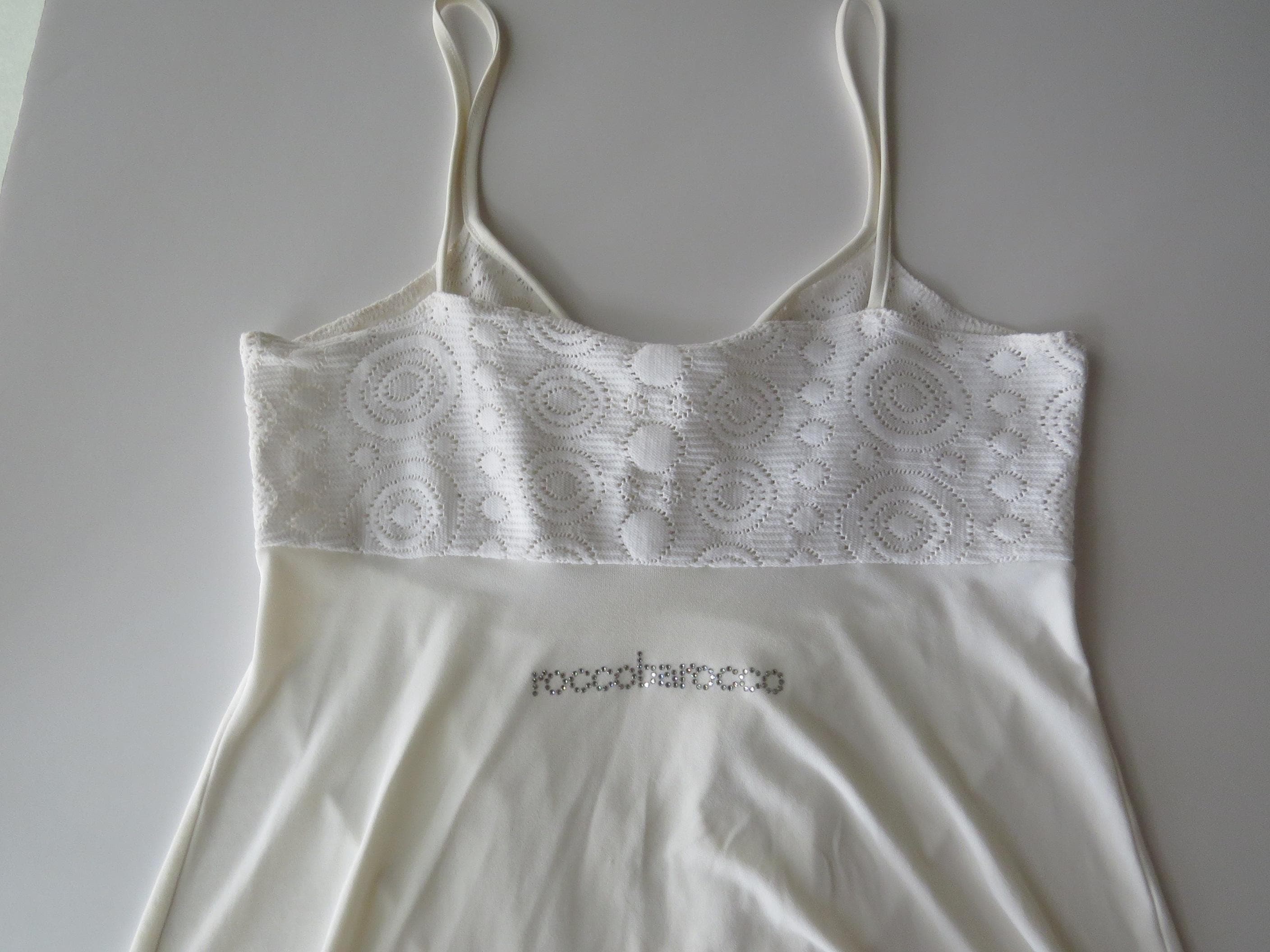 Vintage Roccobarocco White Lace Camisole, Italian Designer, 2000s, Tiered Ruffles, Made in Italy - Thumbnail 8