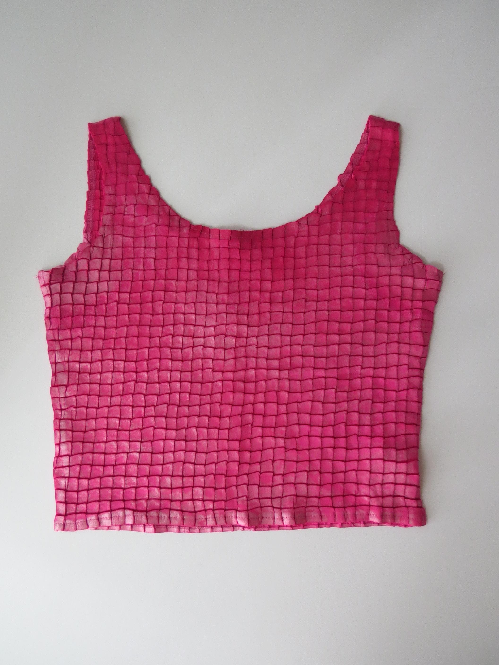 Rare Vintage 90s Roccobarocco Pink Ruched 3D Grid Top, 90s Italian, Made in Italy
