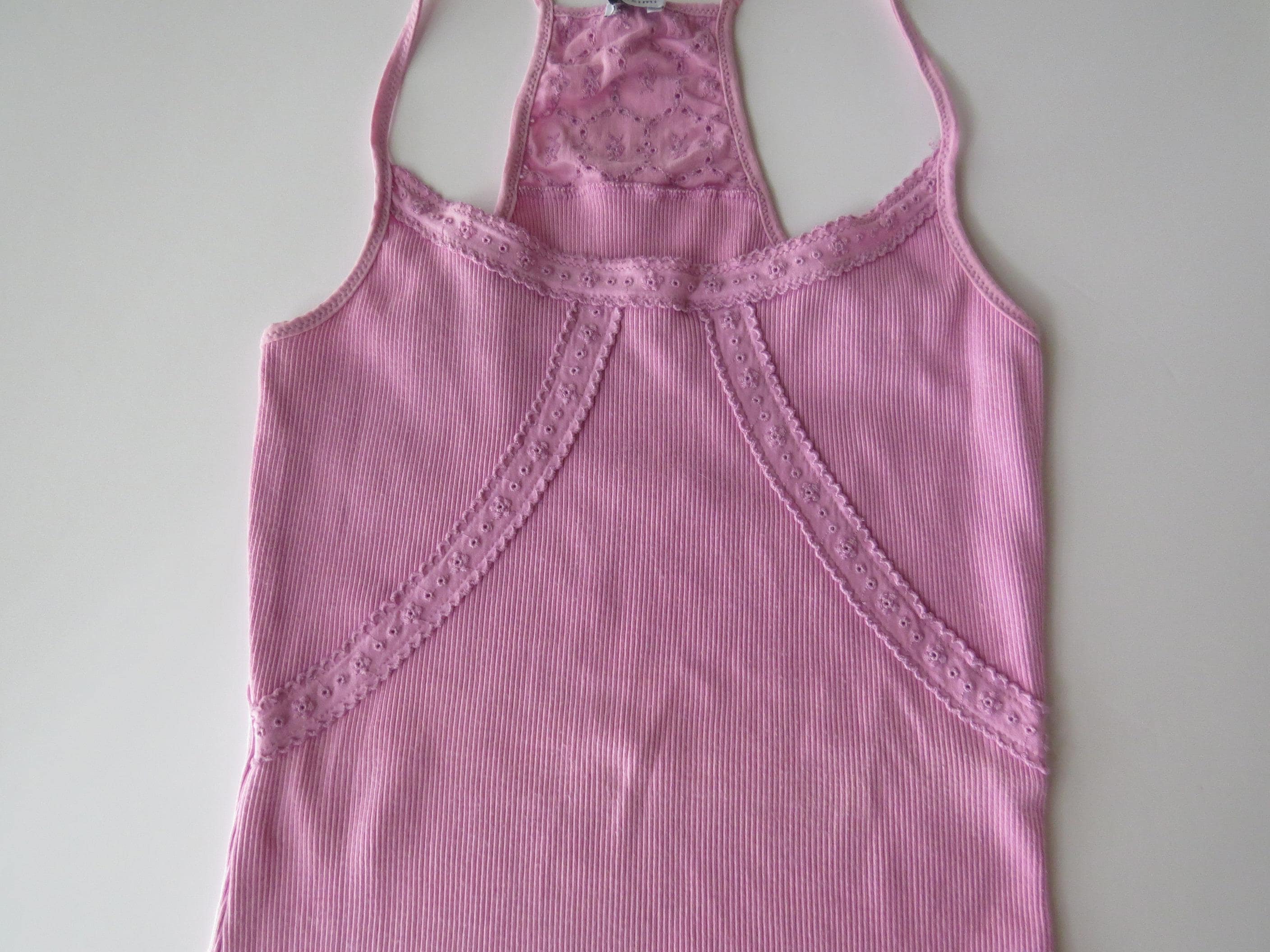 Vintage Italian Intimisismi Barbie Pink Ribbed Racerback Camisole with Eyelet Lace Details, 2000s - Thumbnail 6