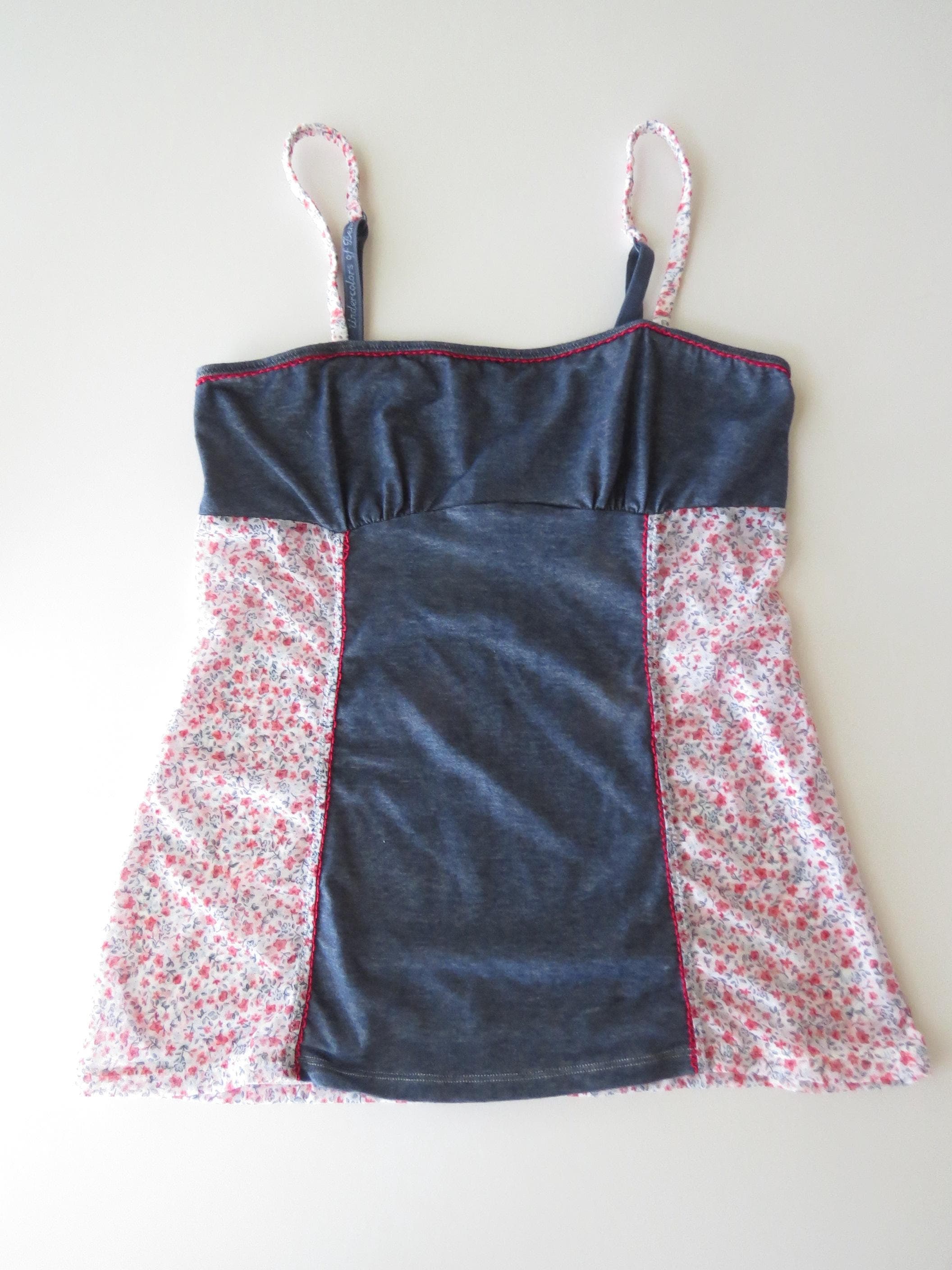 Vintage Italian Denim Sheer Floral Mesh Cami / Tank Top, United Colors of Benneton 2000s