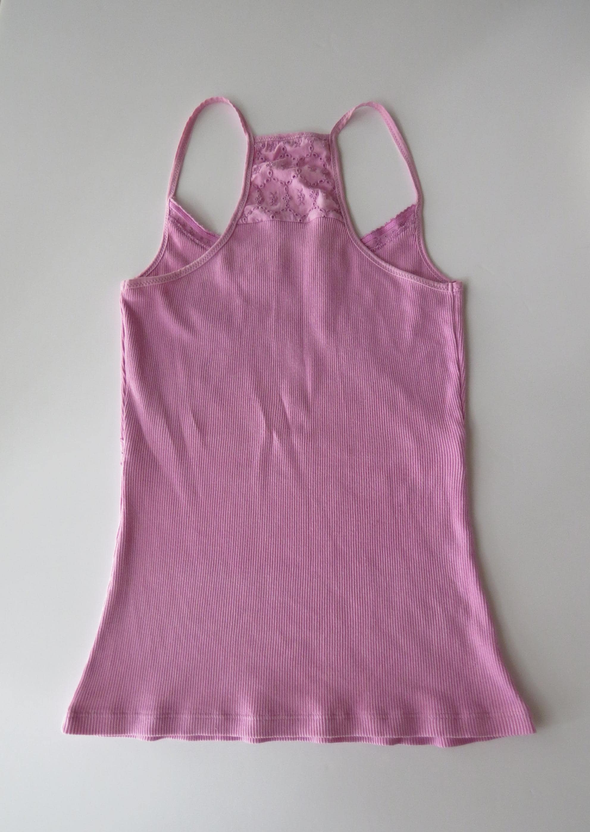 Vintage Italian Intimisismi Barbie Pink Ribbed Racerback Camisole with Eyelet Lace Details, 2000s - Thumbnail 5