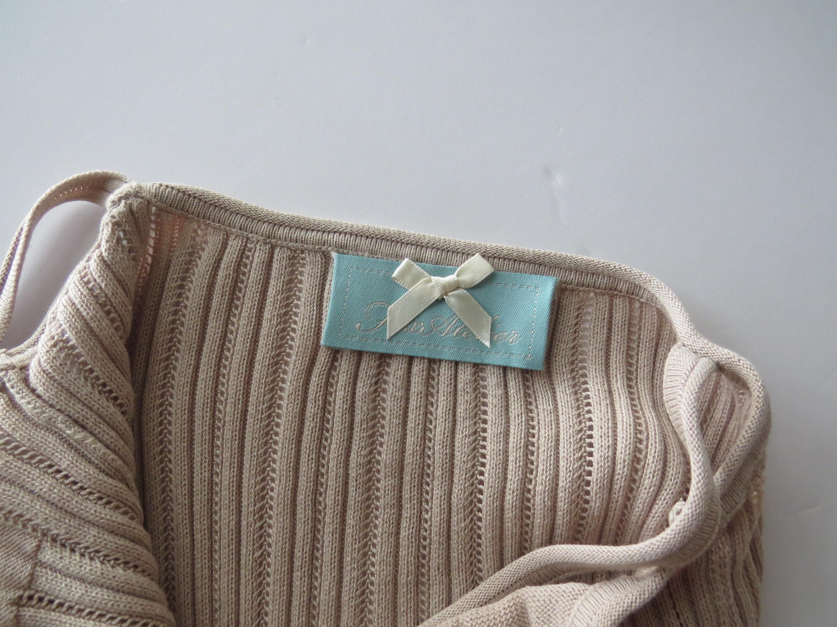 Vintage 2000s Fiore Atelier Ribbed Knit Camisole, Italian 00s, Camel Brown/Tan, Butterfly Applique - Thumbnail 3