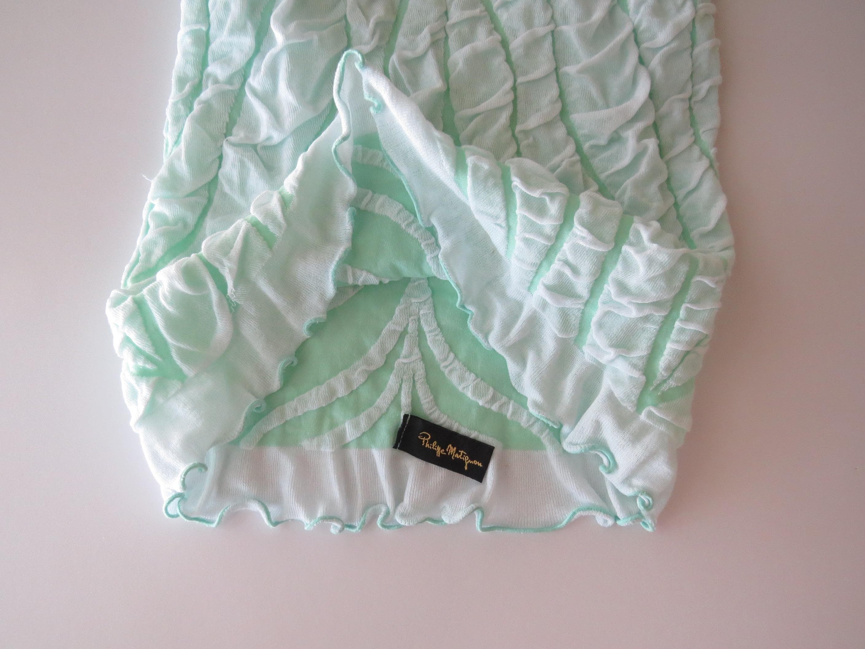 Vintage Italian 00s Ruffle Pastel Mint Cami Top, Philippe Matignon Designer, Textured Cami - Thumbnail 5