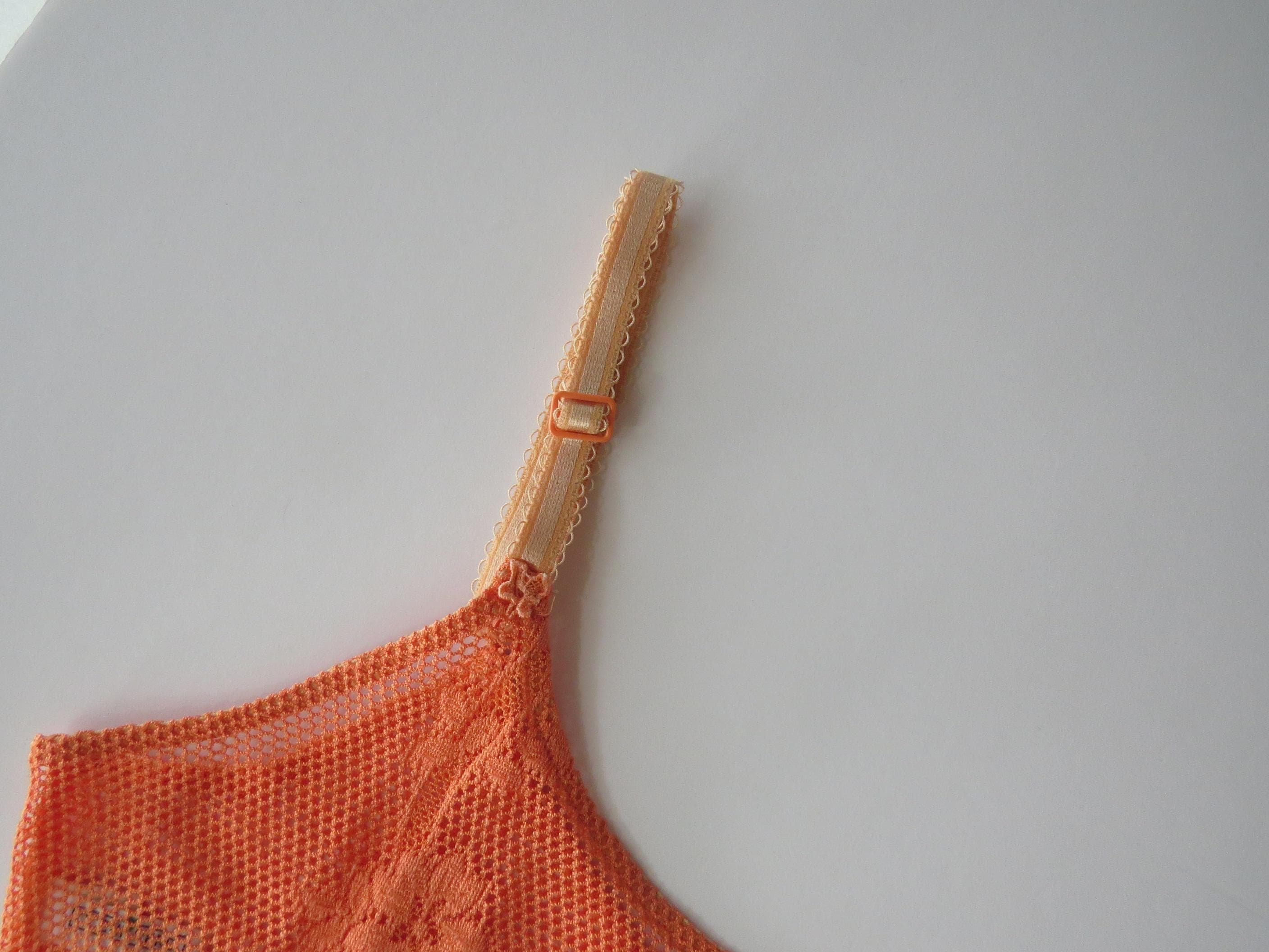 Occhi Verdi La Perla Orange Mesh Lace Camisole, Italian Designer, Vintage Made in Italy - Thumbnail 2