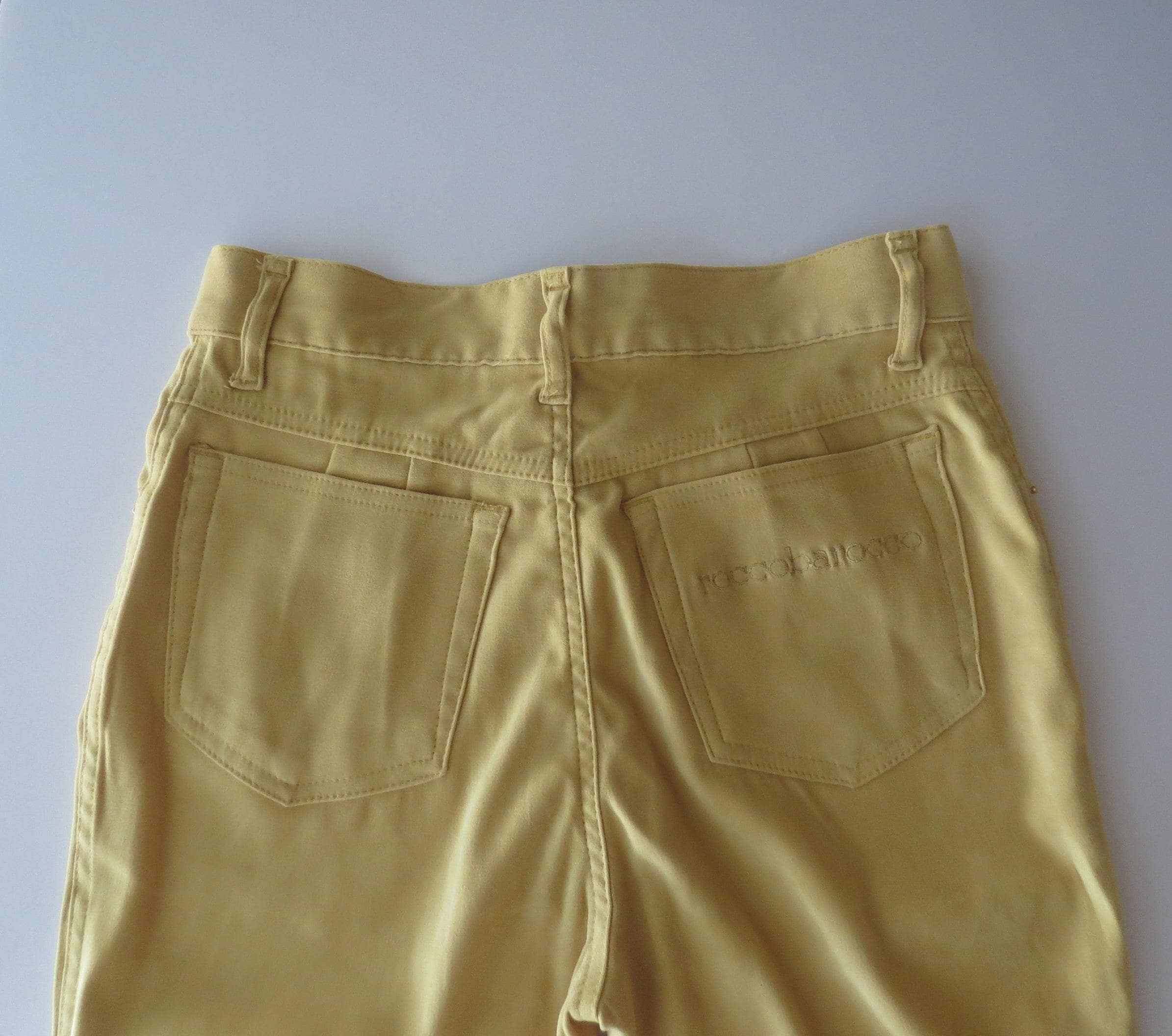 Rare 90s Vintage Roccobarocco Jeans, Italian Mustard Yellow High-Waisted Denim, Made in Italy - Thumbnail 4
