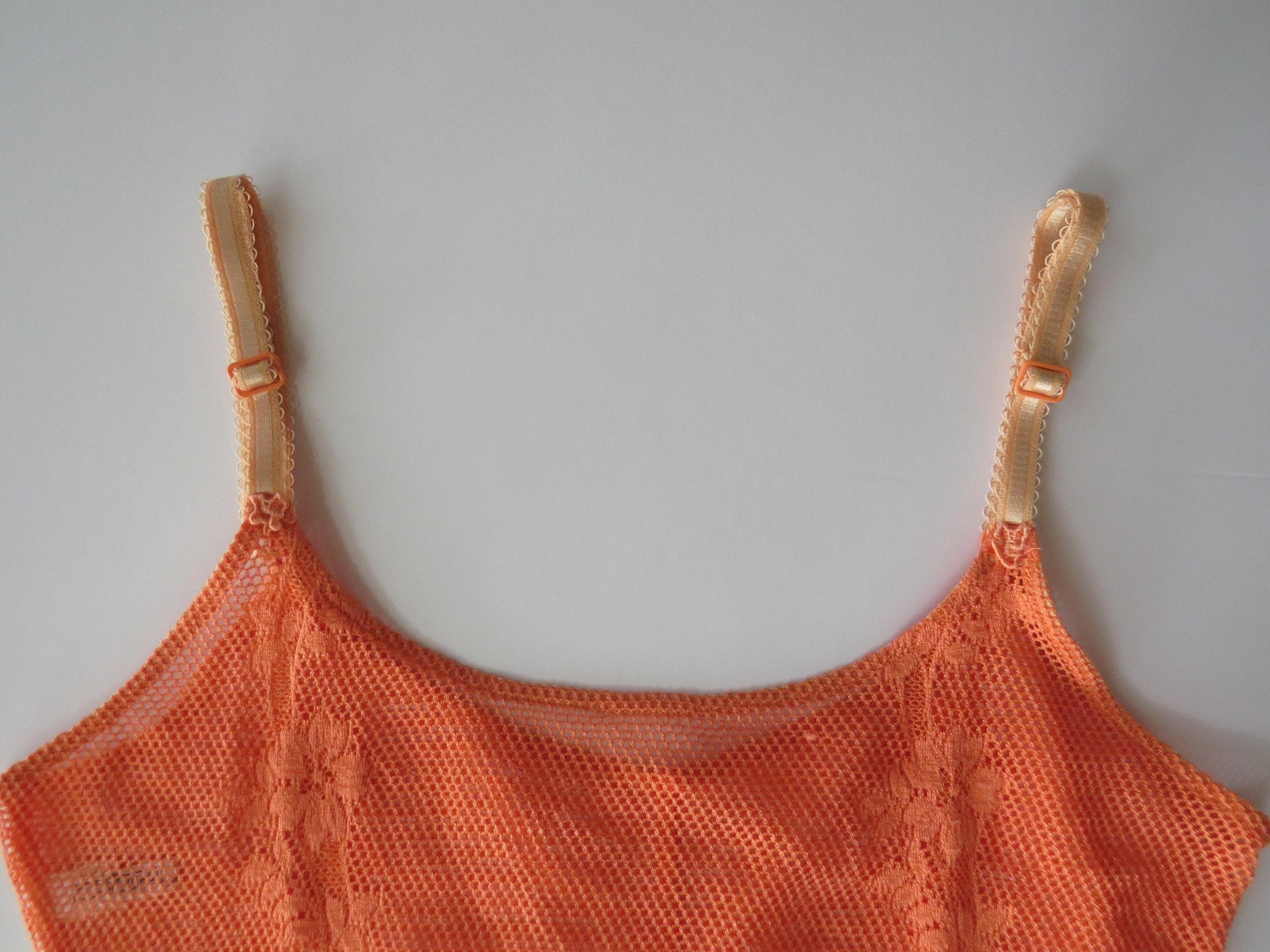 Occhi Verdi La Perla Orange Mesh Lace Camisole, Italian Designer, Vintage Made in Italy - Thumbnail 3