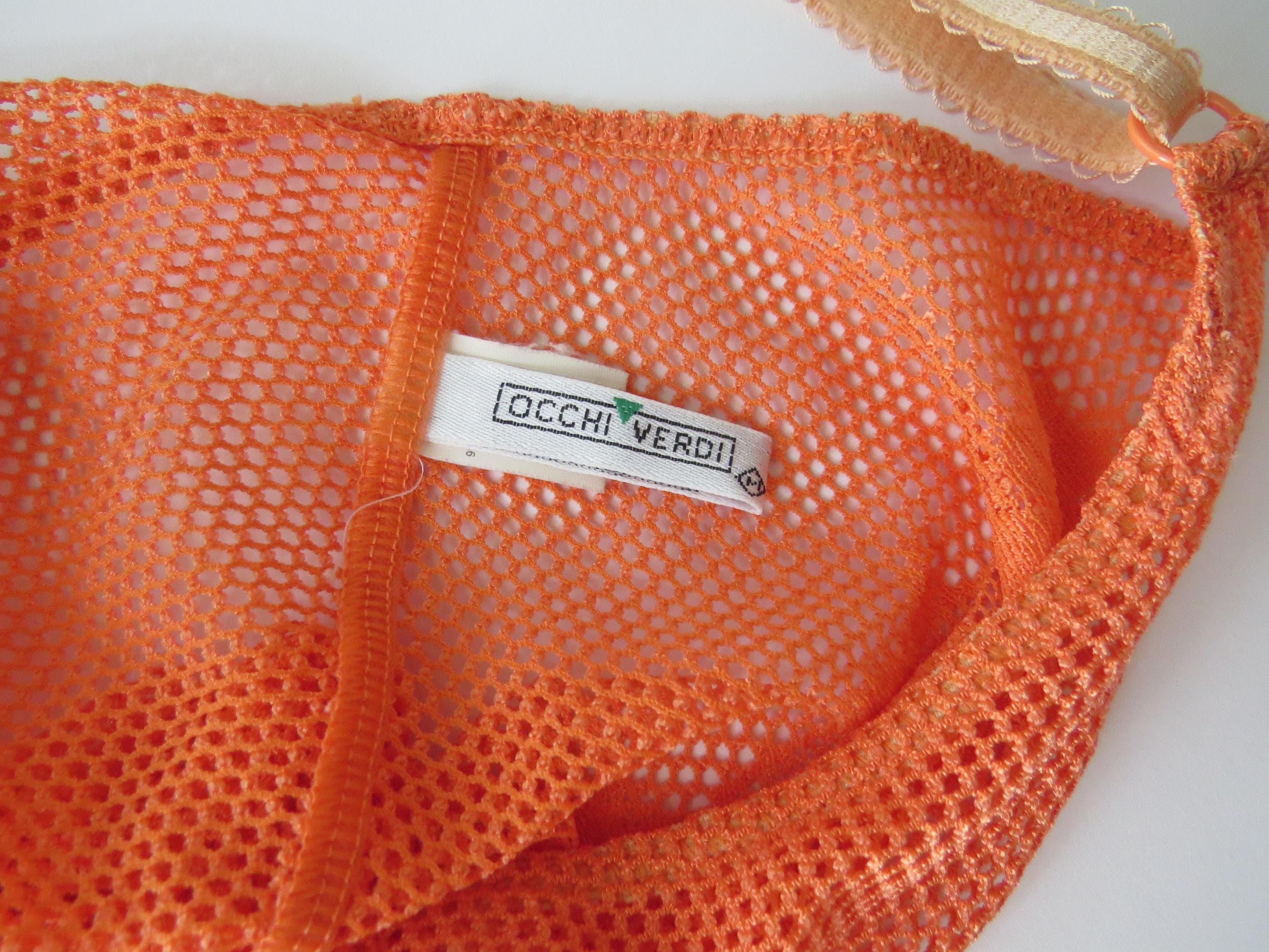 Occhi Verdi La Perla Orange Mesh Lace Camisole, Italian Designer, Vintage Made in Italy - Thumbnail 8