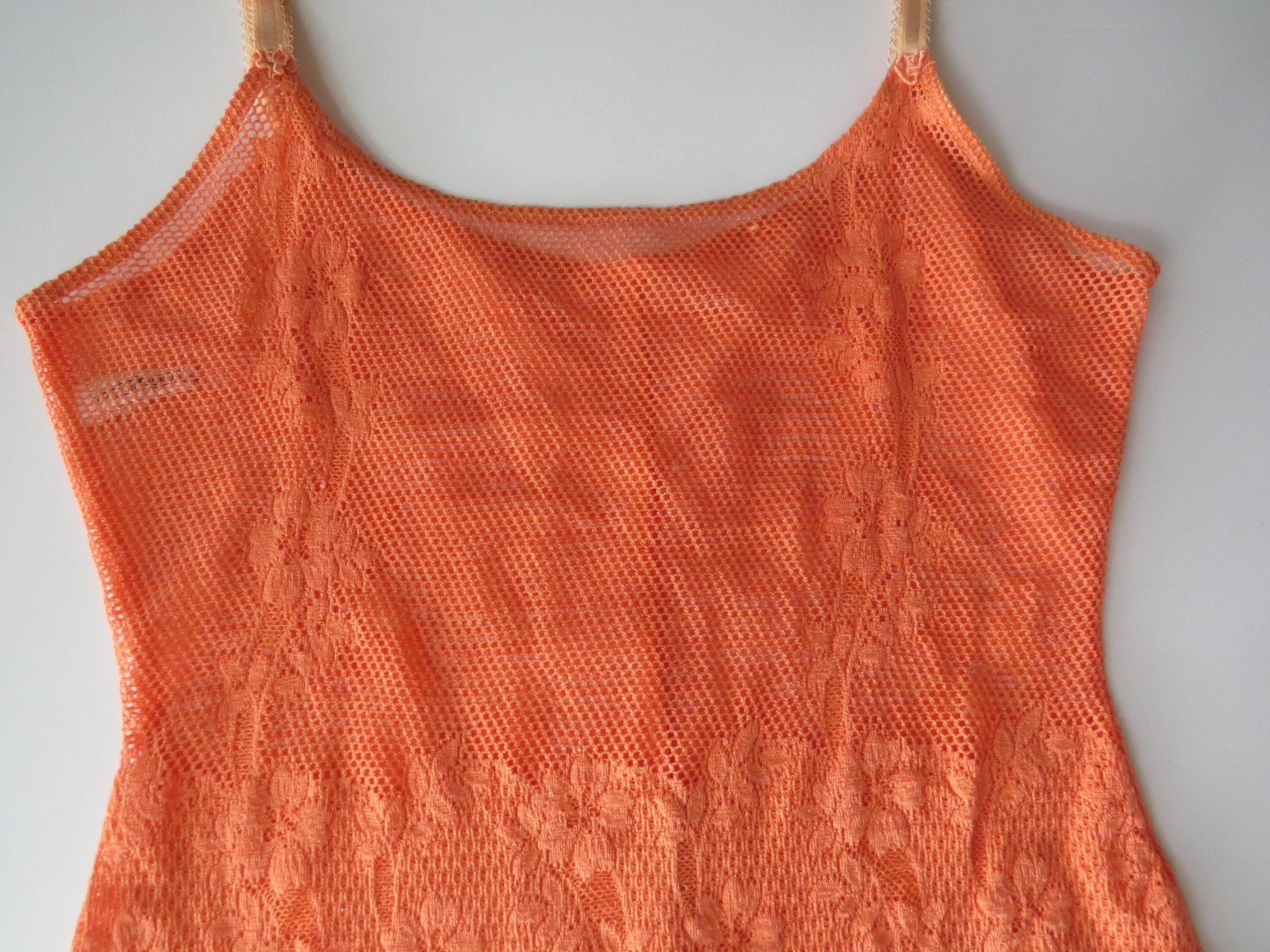 Occhi Verdi La Perla Orange Mesh Lace Camisole, Italian Designer, Vintage Made in Italy - Thumbnail 4